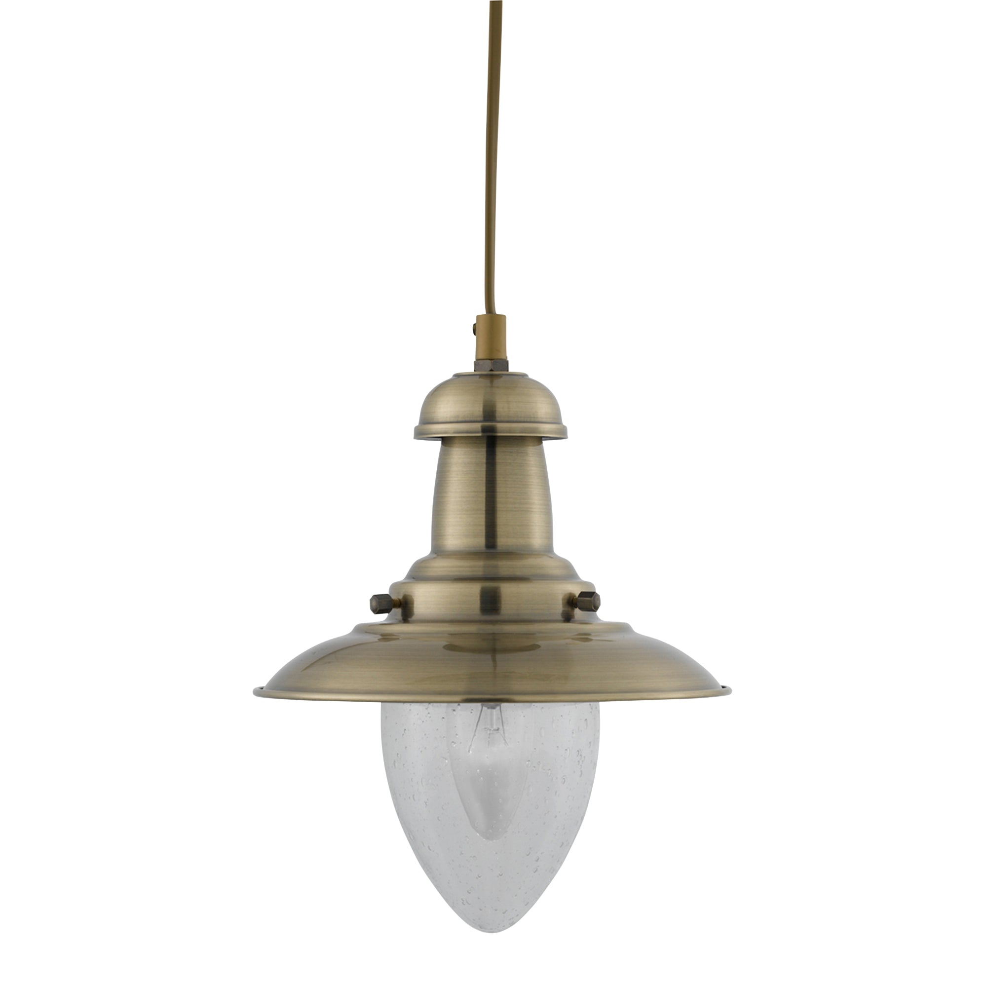 Searchlight Falkland Antique Brass Pendant Light With Oval Seeded Glass Shade