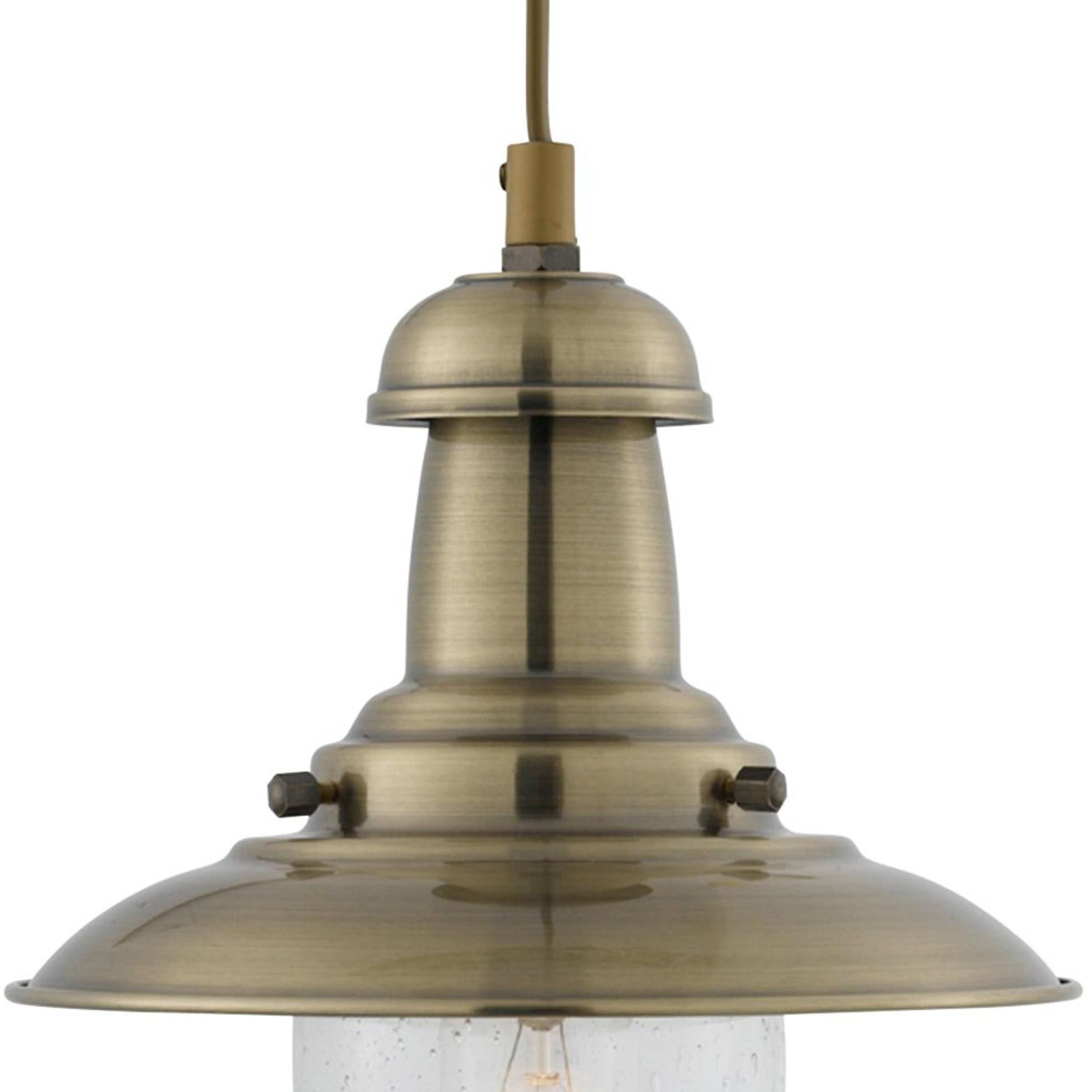 Searchlight Falkland Antique Brass Pendant Light With Oval Seeded Glass Shade