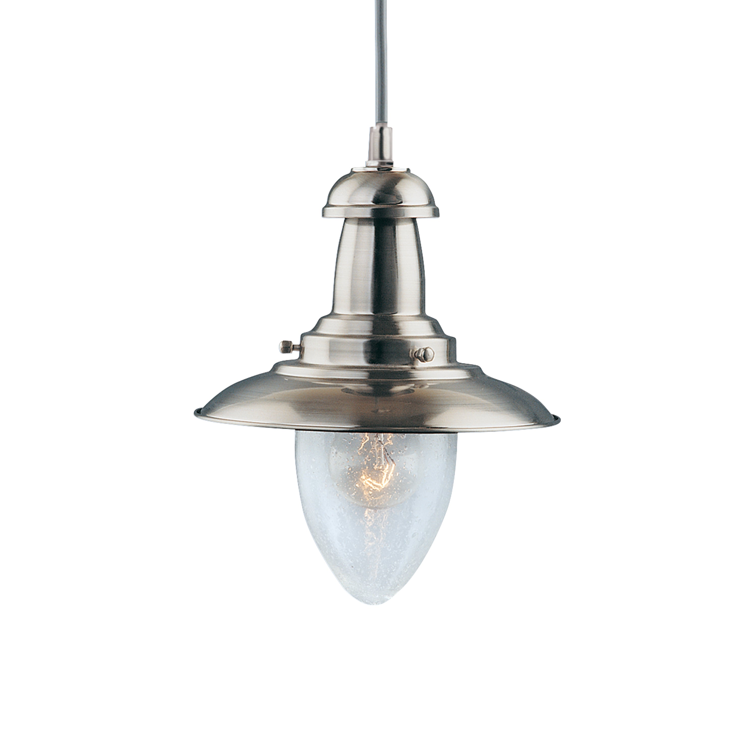 Searchlight Falkland Satin Silver Pendant Light With Oval Seeded Glass Shade