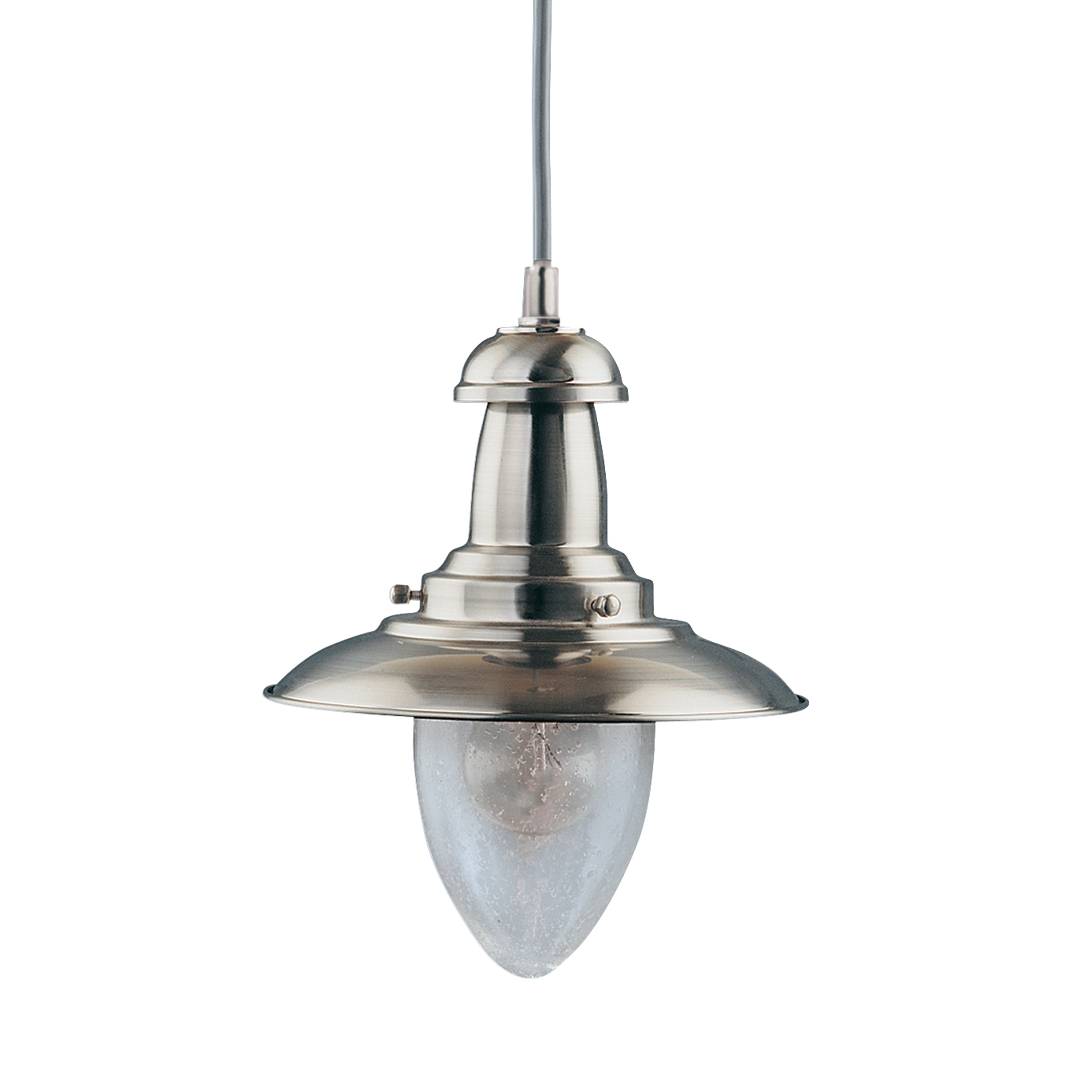Searchlight Falkland Satin Silver Pendant Light With Oval Seeded Glass Shade