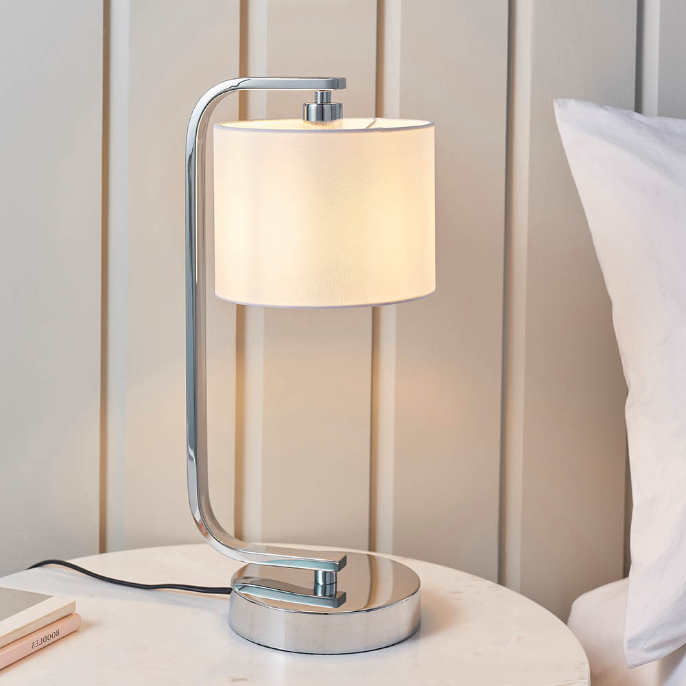 Endon Canning Single Light Table Lamp  - Chrome Plate & White Acrylic