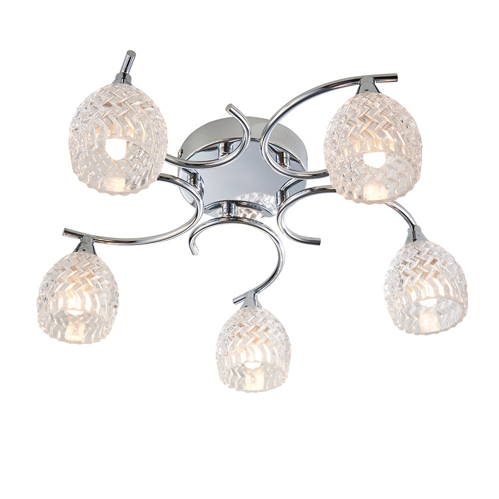 Endon Boyer 5 Light Semi Flush Fitting  - Chrome Plate & Clear Glass