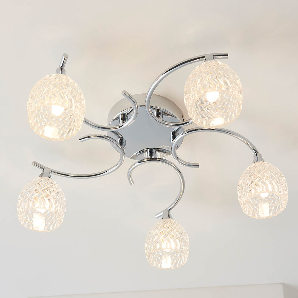 Endon Boyer 5 Light Semi Flush Fitting  - Chrome Plate & Clear Glass