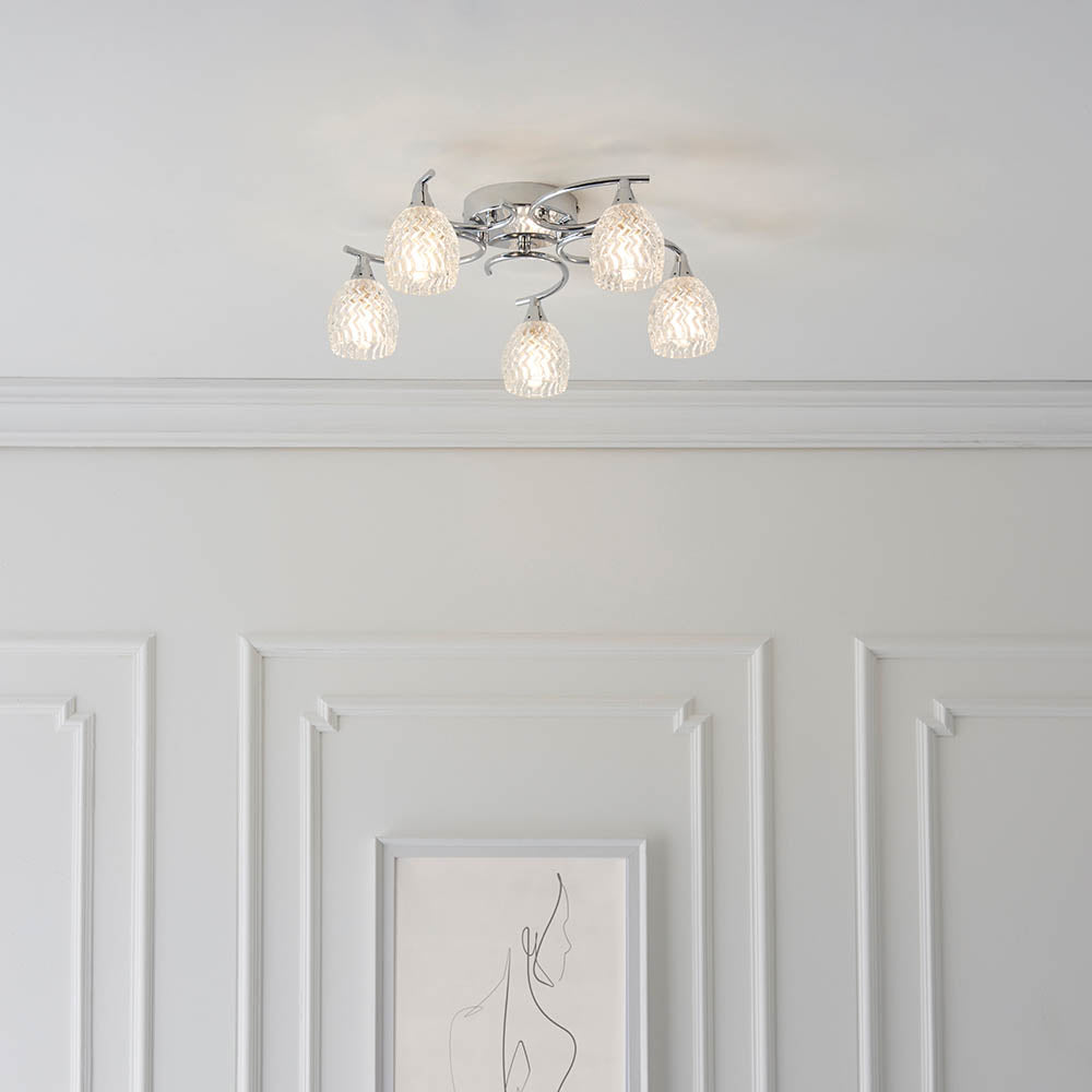 Endon Boyer 5 Light Semi Flush Fitting  - Chrome Plate & Clear Glass