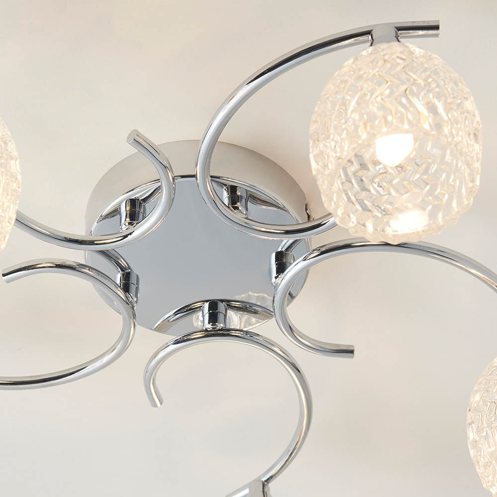 Endon Boyer 5 Light Semi Flush Fitting  - Chrome Plate & Clear Glass