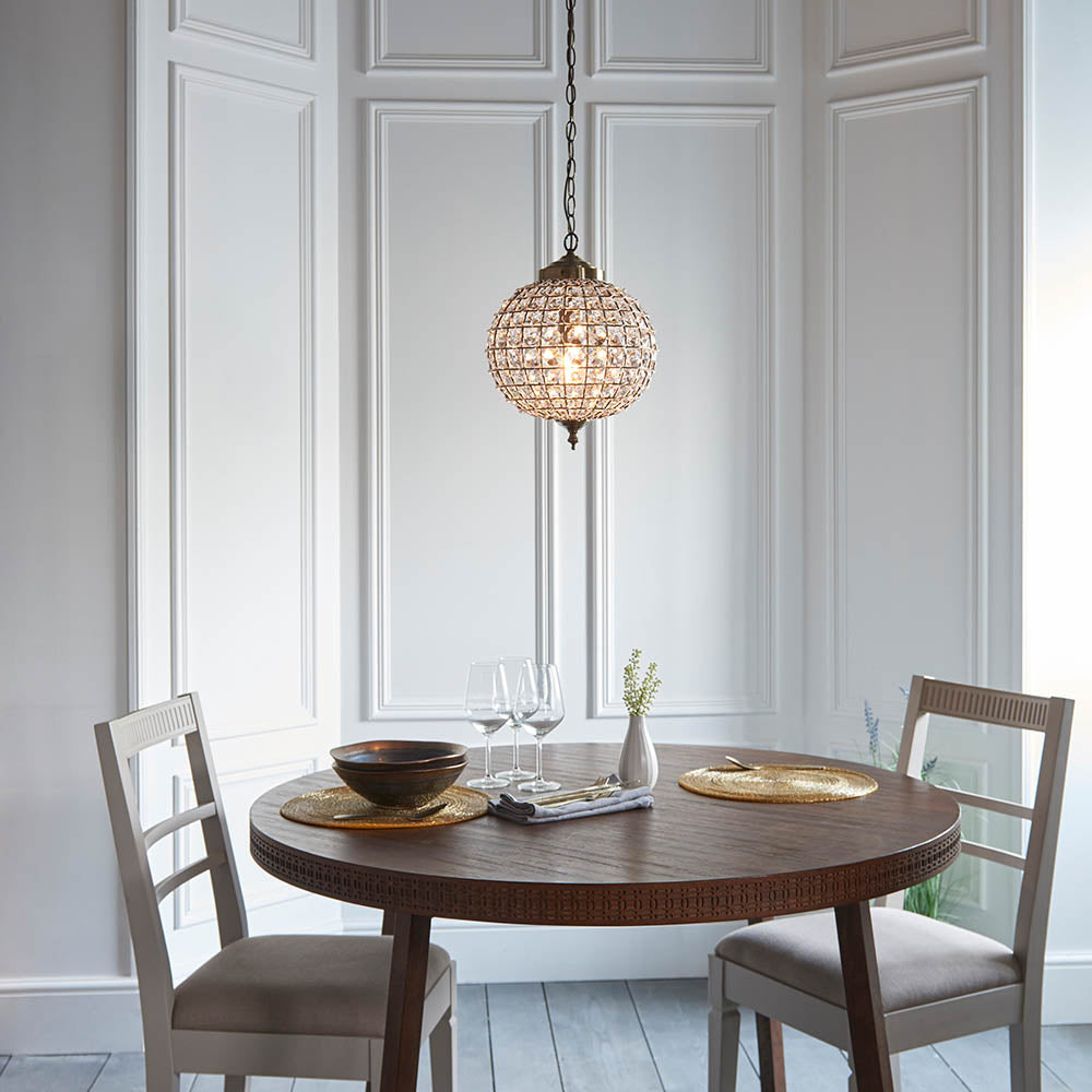 Endon Tanaro Single Light Pendant - Antique Brass Plate & Clear Glass