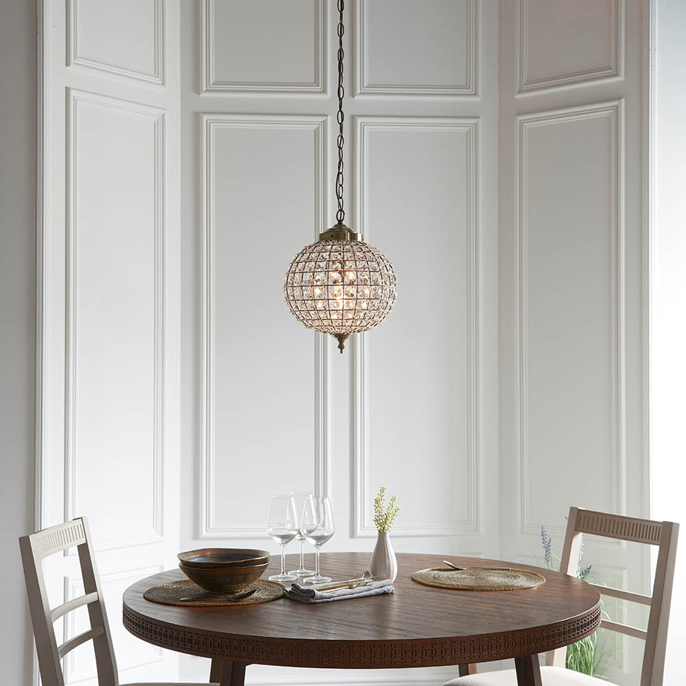Endon Tanaro Single Light Pendant - Antique Brass Plate & Clear Glass
