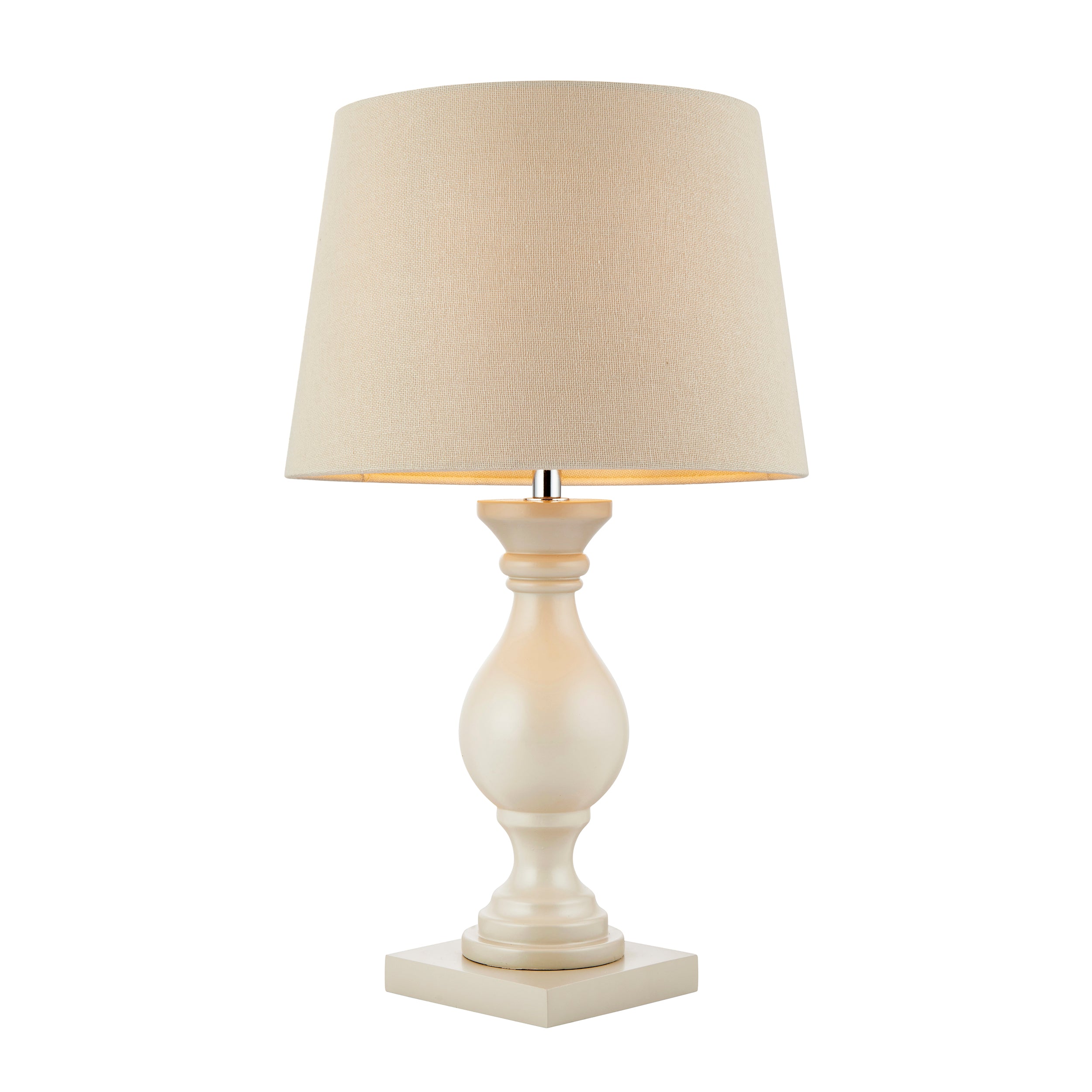 Endon Marsham Single Light Table Lamp - Ivory Painted Wood & Ivory Fabric