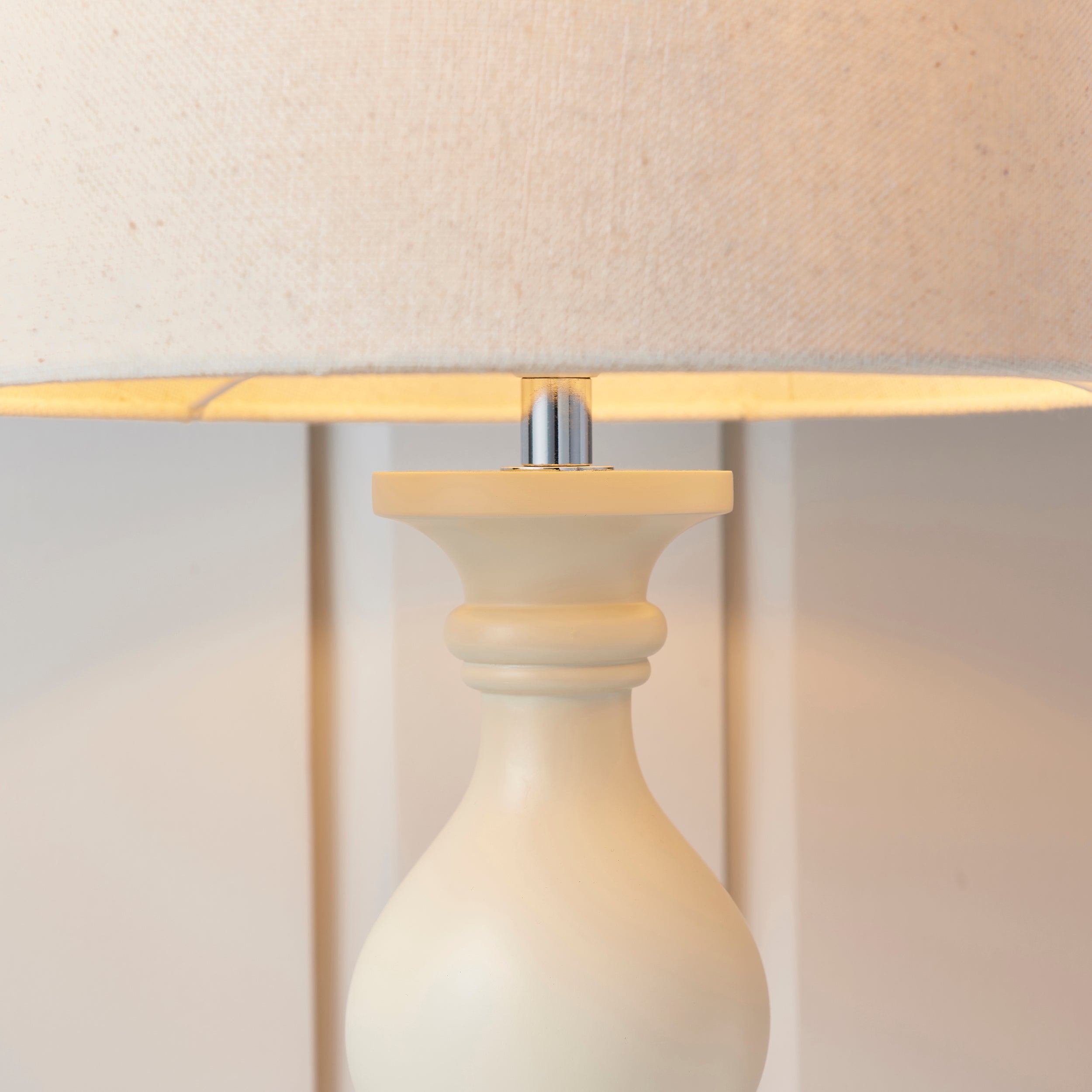 Endon Marsham Single Light Table Lamp - Ivory Painted Wood & Ivory Fabric