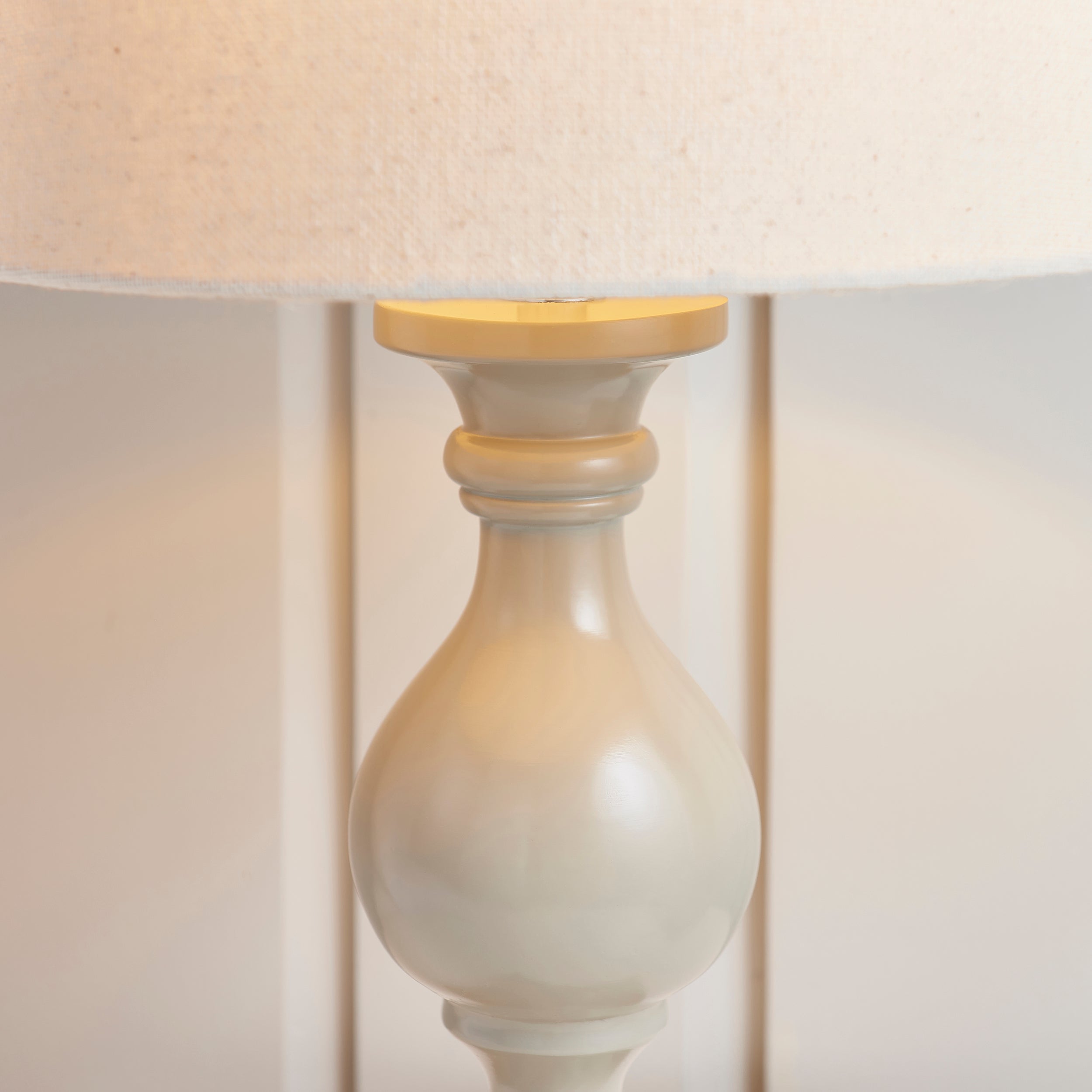 Endon Marsham Single Light Table Lamp - Taupe Painted Wood & Ivory Fabric