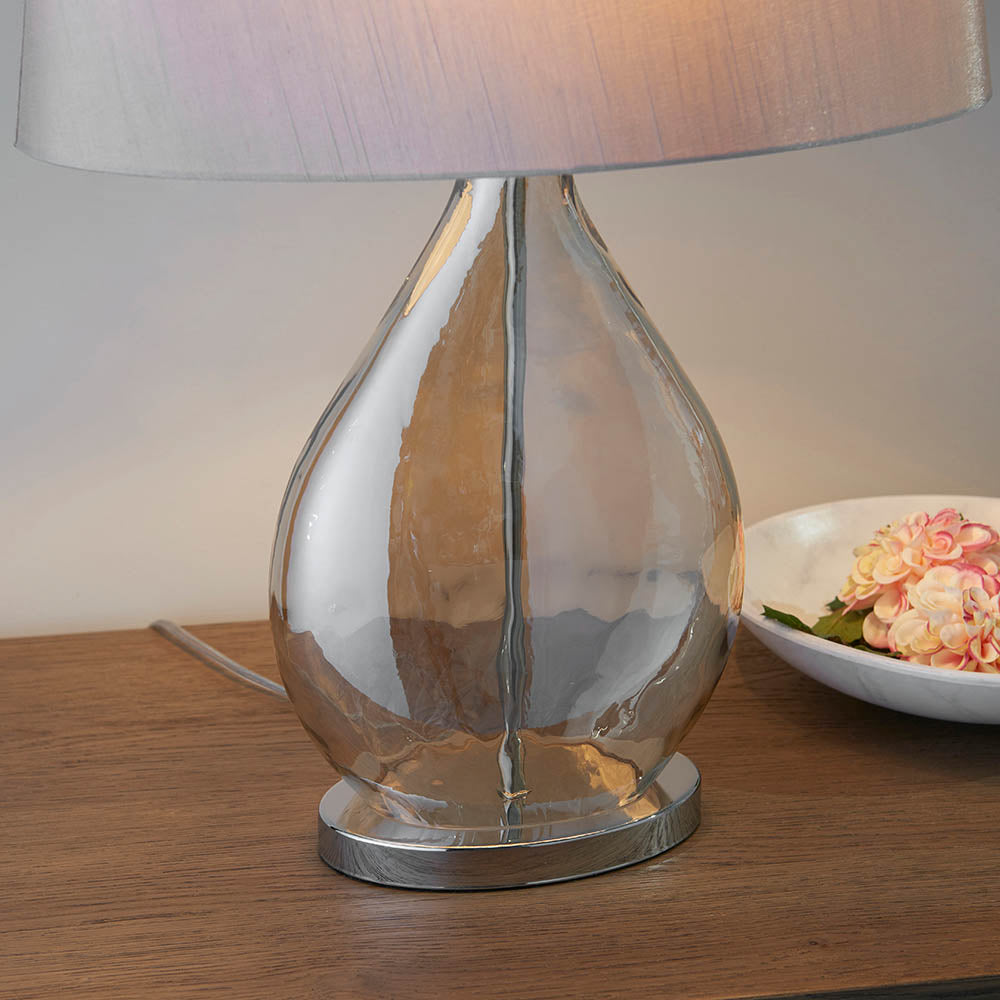Endon Kew Single Light Table Lamp - Gold Tinted Glass & Mink Fabric