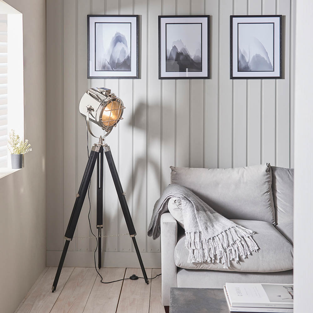 Endon Nautical Single Light Floor Lamp - Polished Nickel Plate & Matt Black
