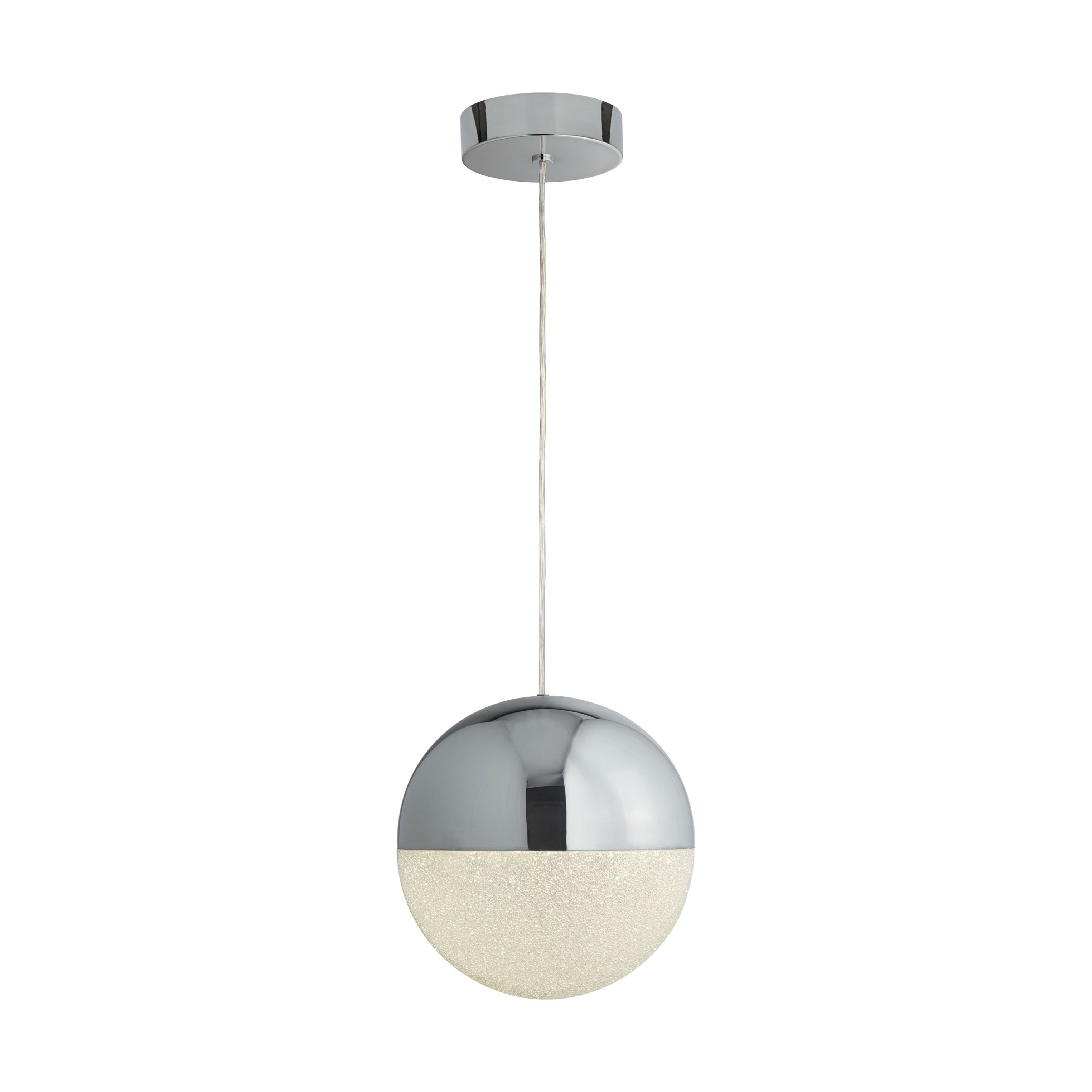 Searchlight Malta Single LED Globe Pendant, Crushed Ice Effect Shade, Chrome