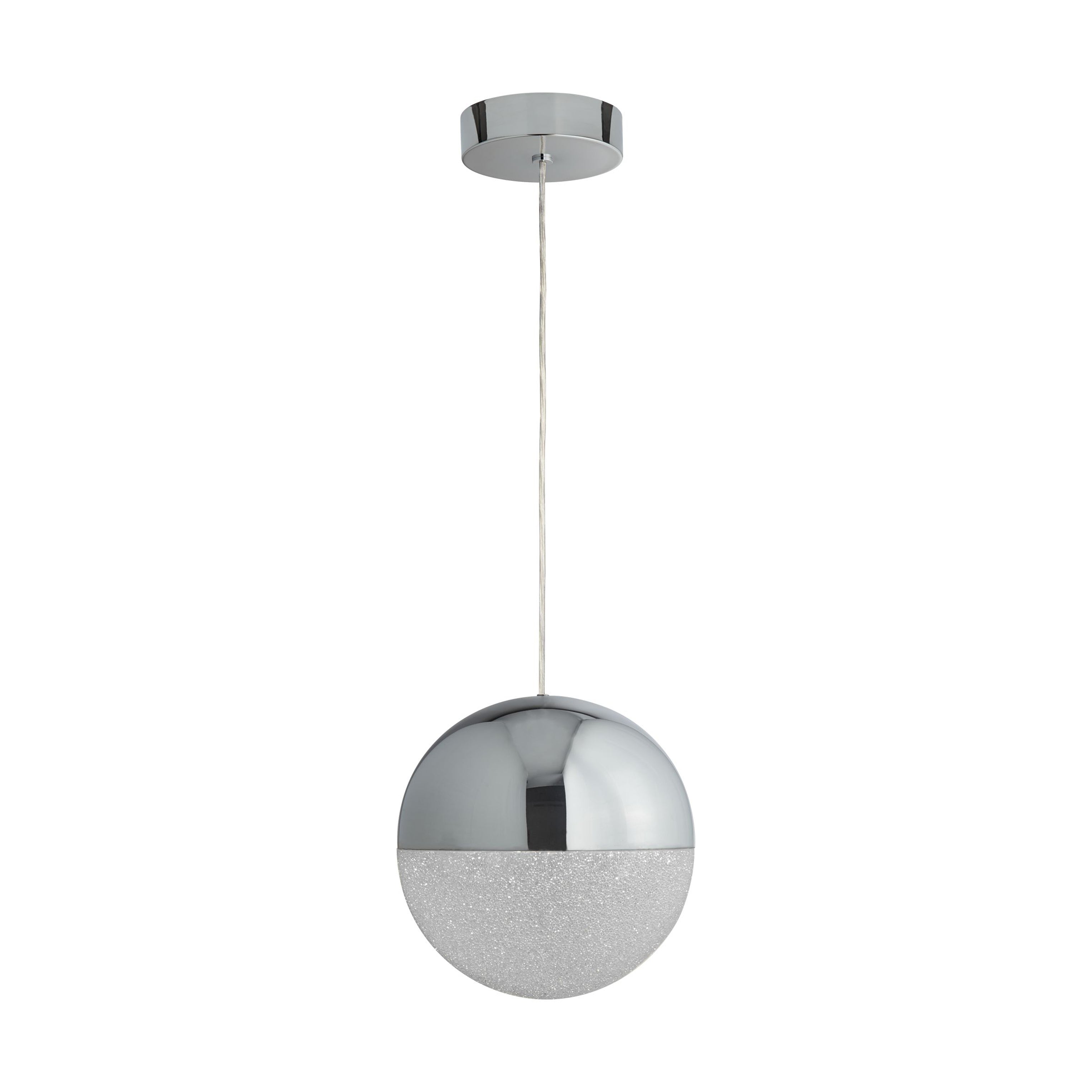 Searchlight Malta Single LED Globe Pendant, Crushed Ice Effect Shade, Chrome