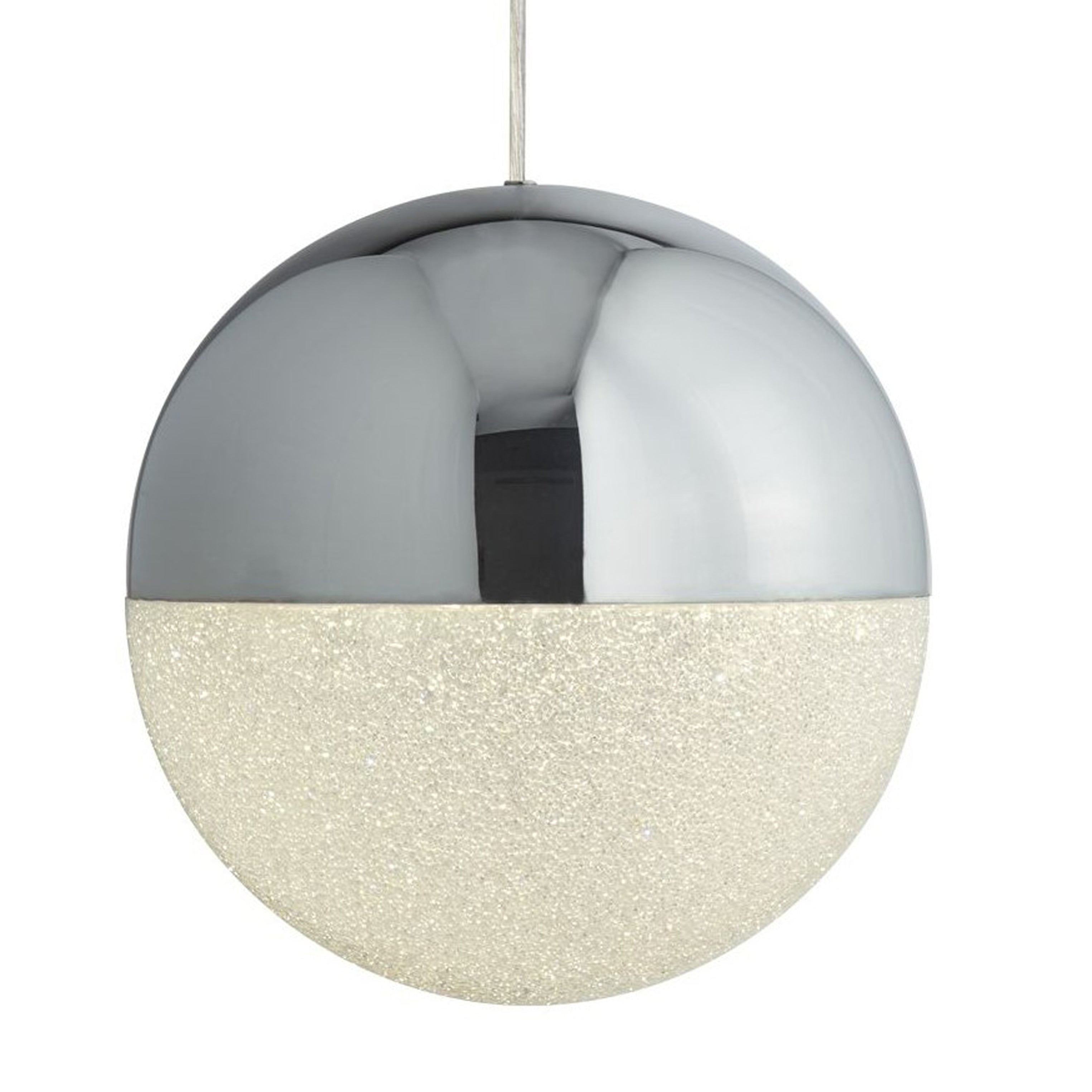 Searchlight Malta Single LED Globe Pendant, Crushed Ice Effect Shade, Chrome