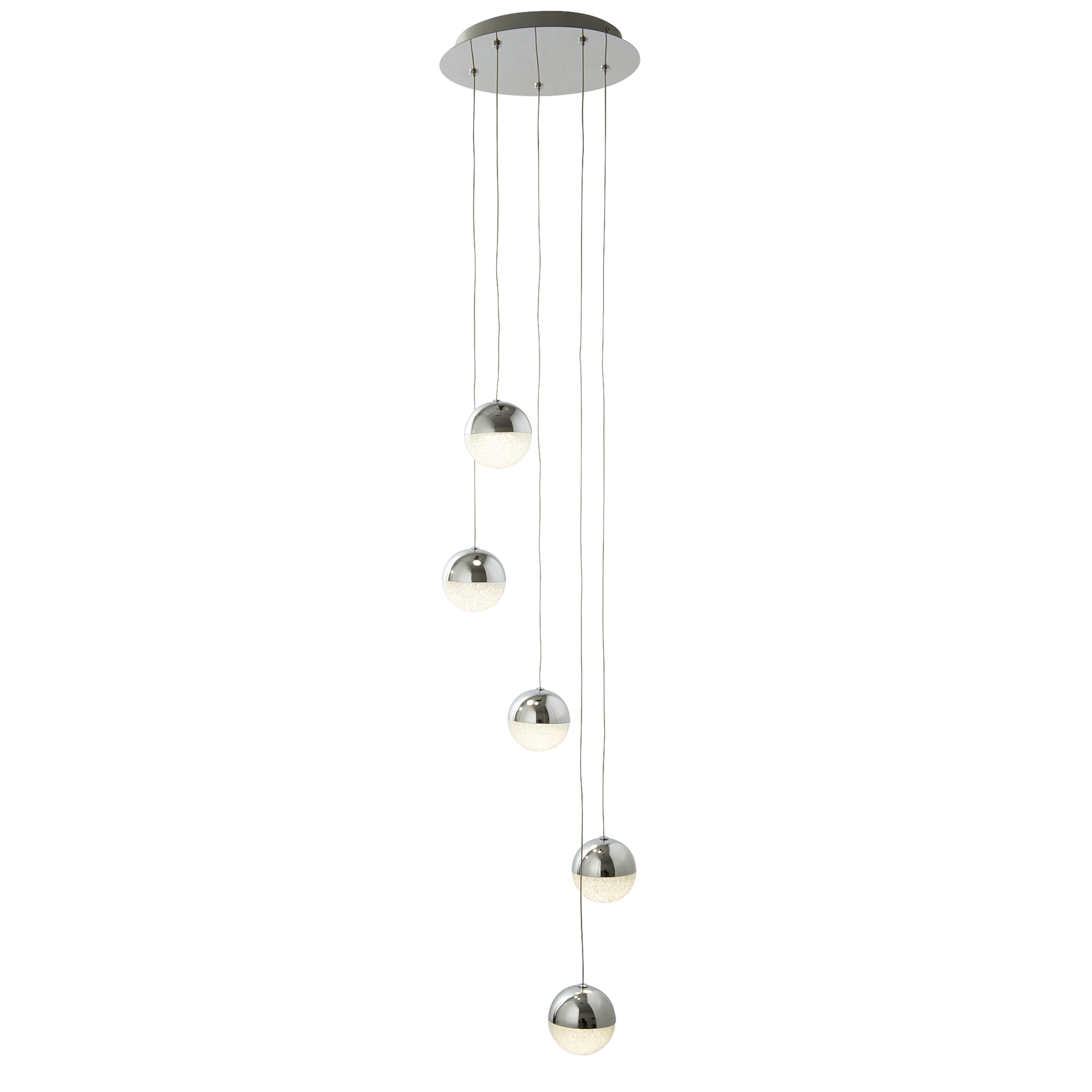 Searchlight Malta 5 Light LED Globe Multi - Drop, Crushed Ice Effect Shade, Chrome