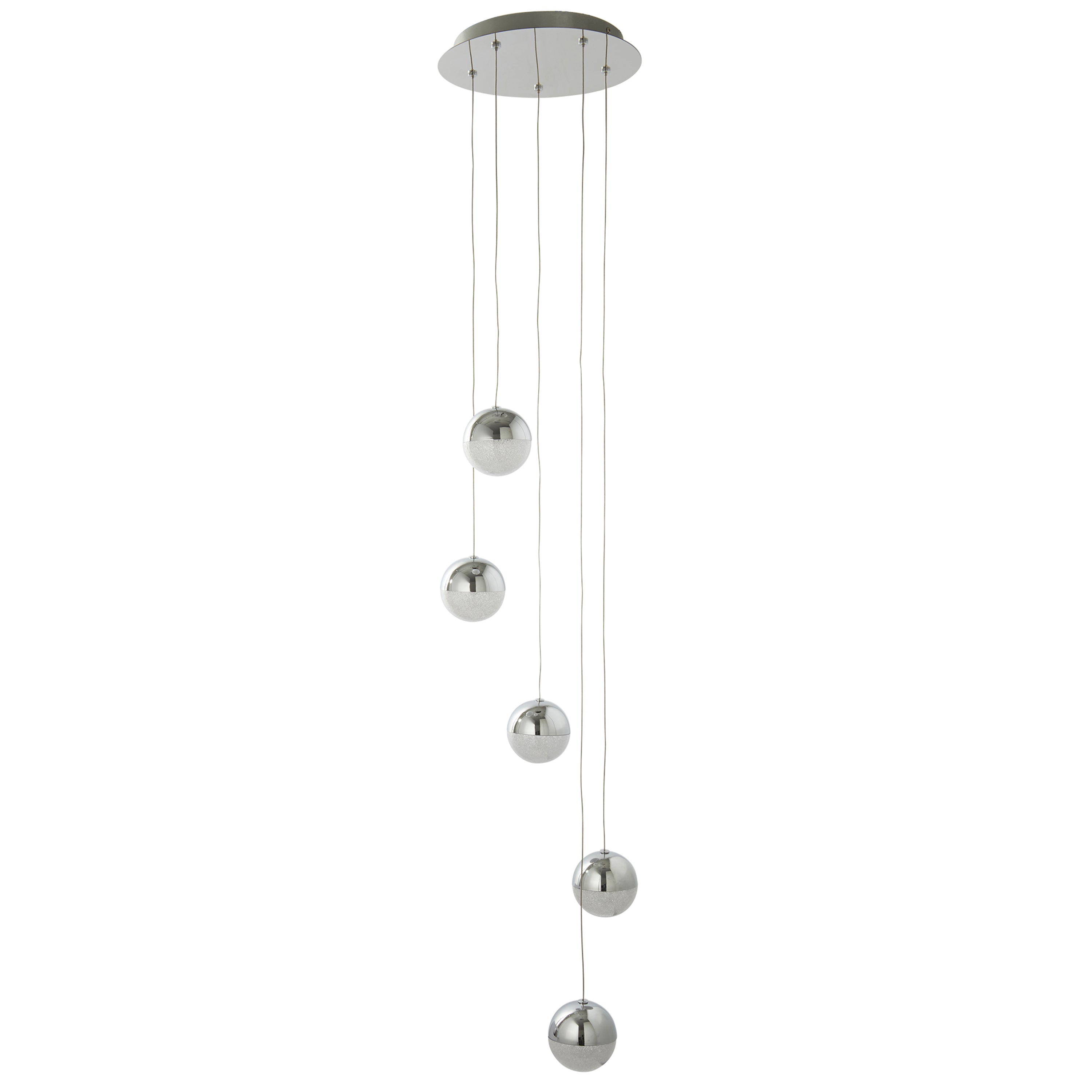 Searchlight Malta 5 Light LED Globe Multi - Drop, Crushed Ice Effect Shade, Chrome