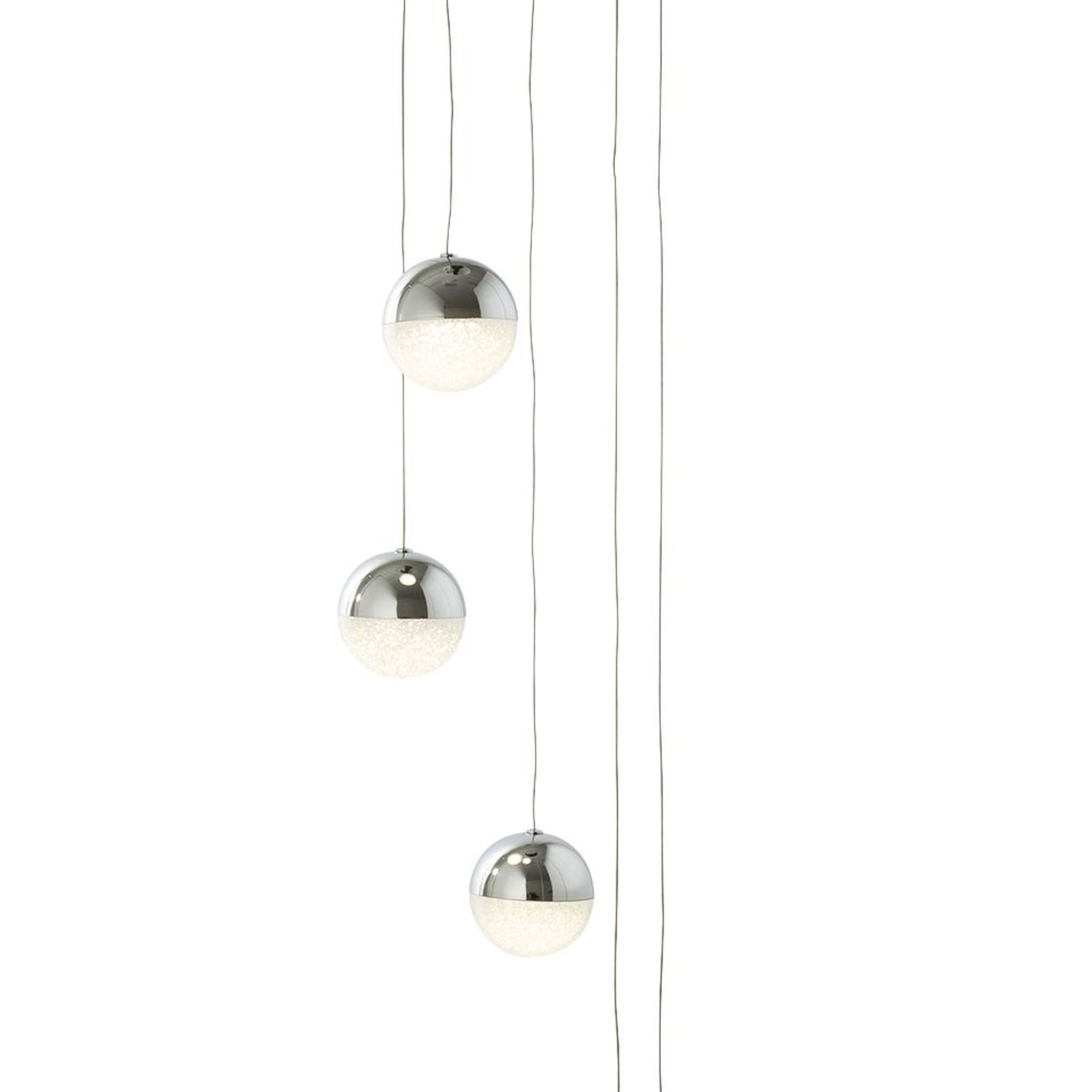 Searchlight Malta 5 Light LED Globe Multi - Drop, Crushed Ice Effect Shade, Chrome