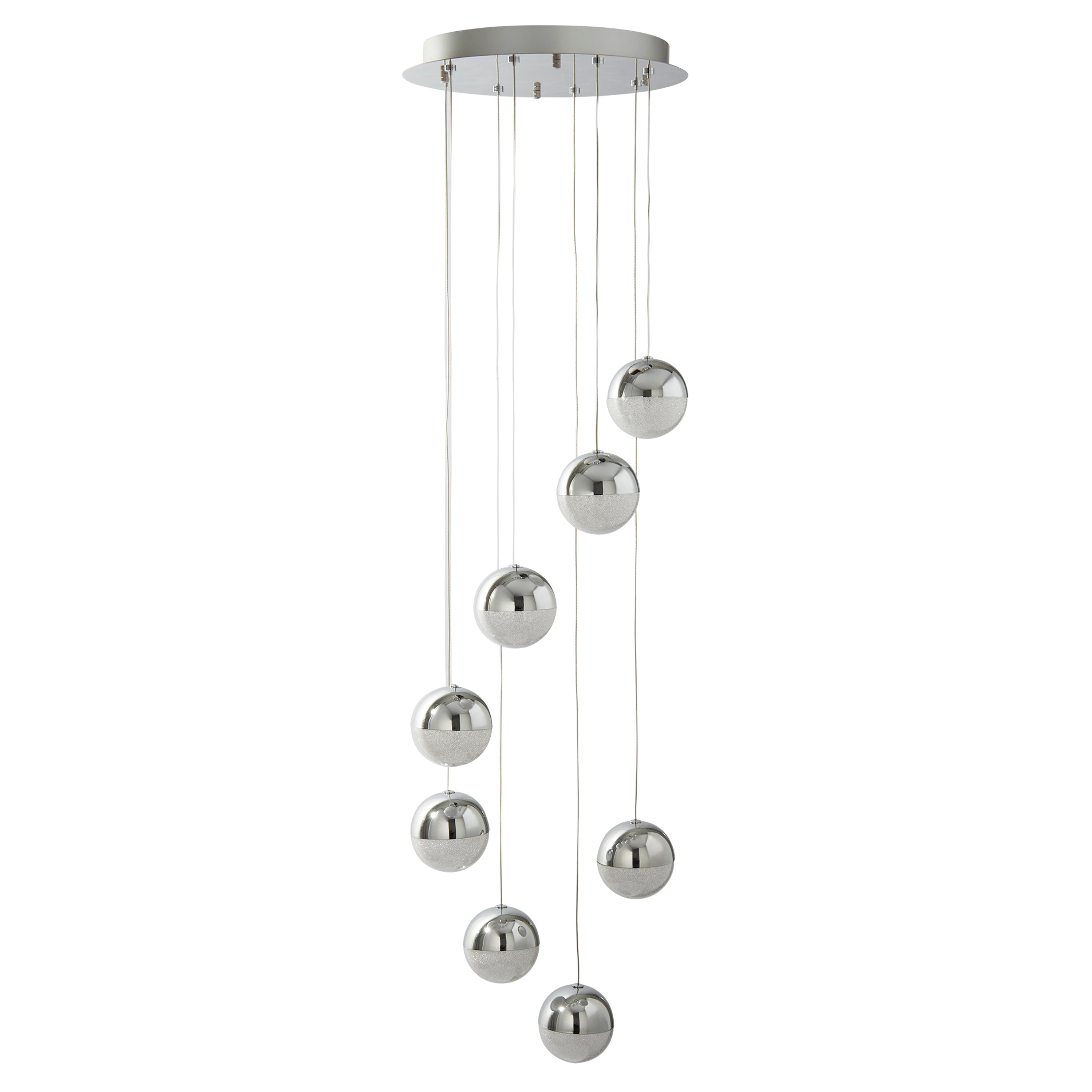 Searchlight Malta 8 Light LED Globe Multi - Drop, Crushed Ice Effect Shade, Chrome