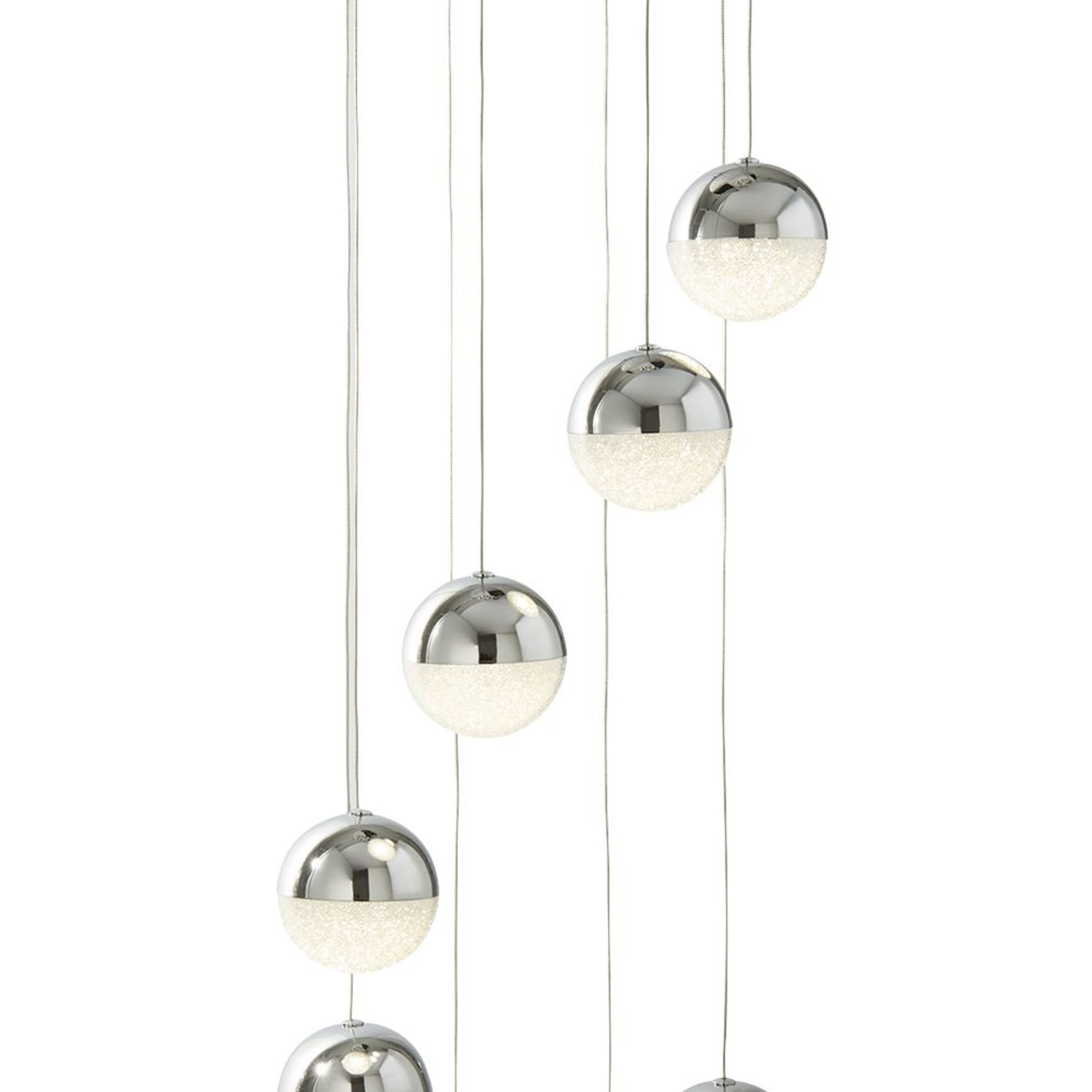 Searchlight Malta 8 Light LED Globe Multi - Drop, Crushed Ice Effect Shade, Chrome