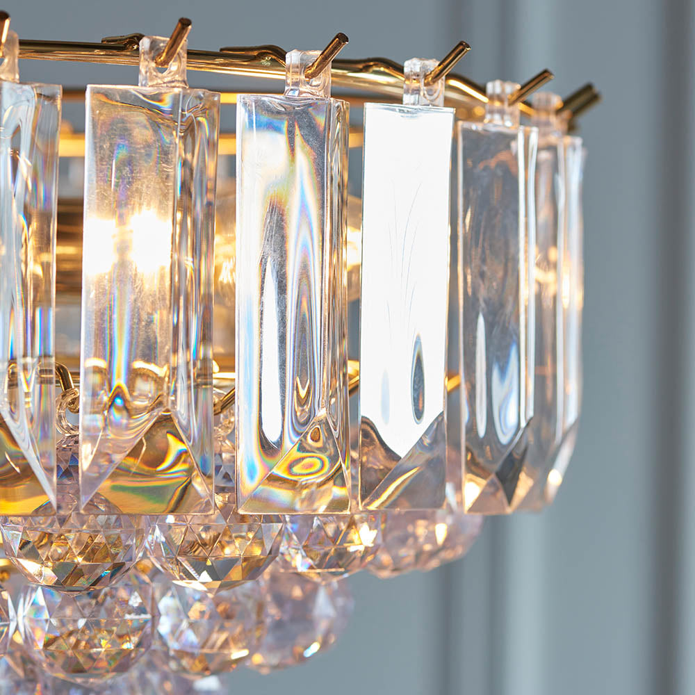 Endon Fargo 3 Light Pendant - Brass Plate & Clear Acrylic
