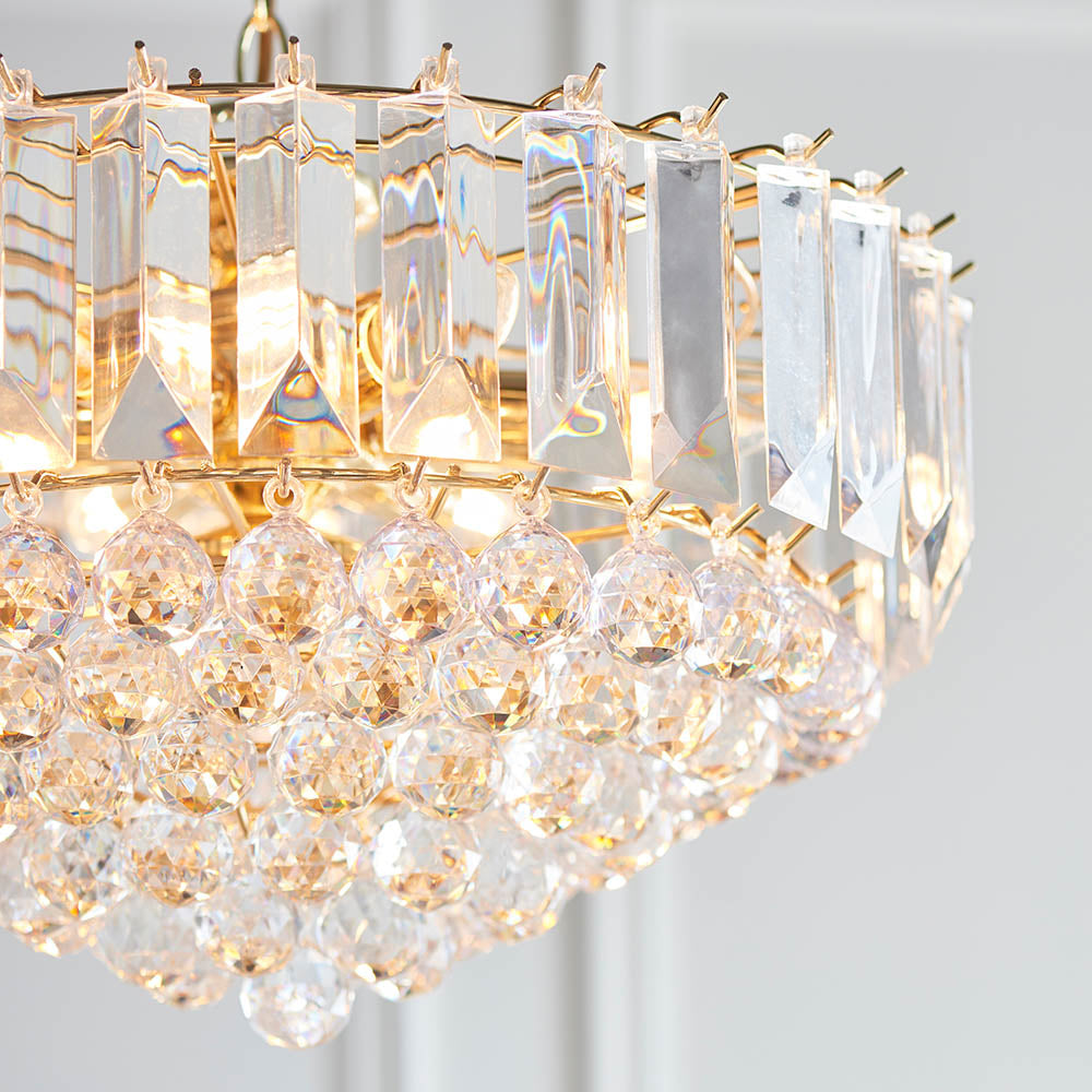 Endon Fargo 6 Light Pendant - Brass Plate & Clear Acrylic