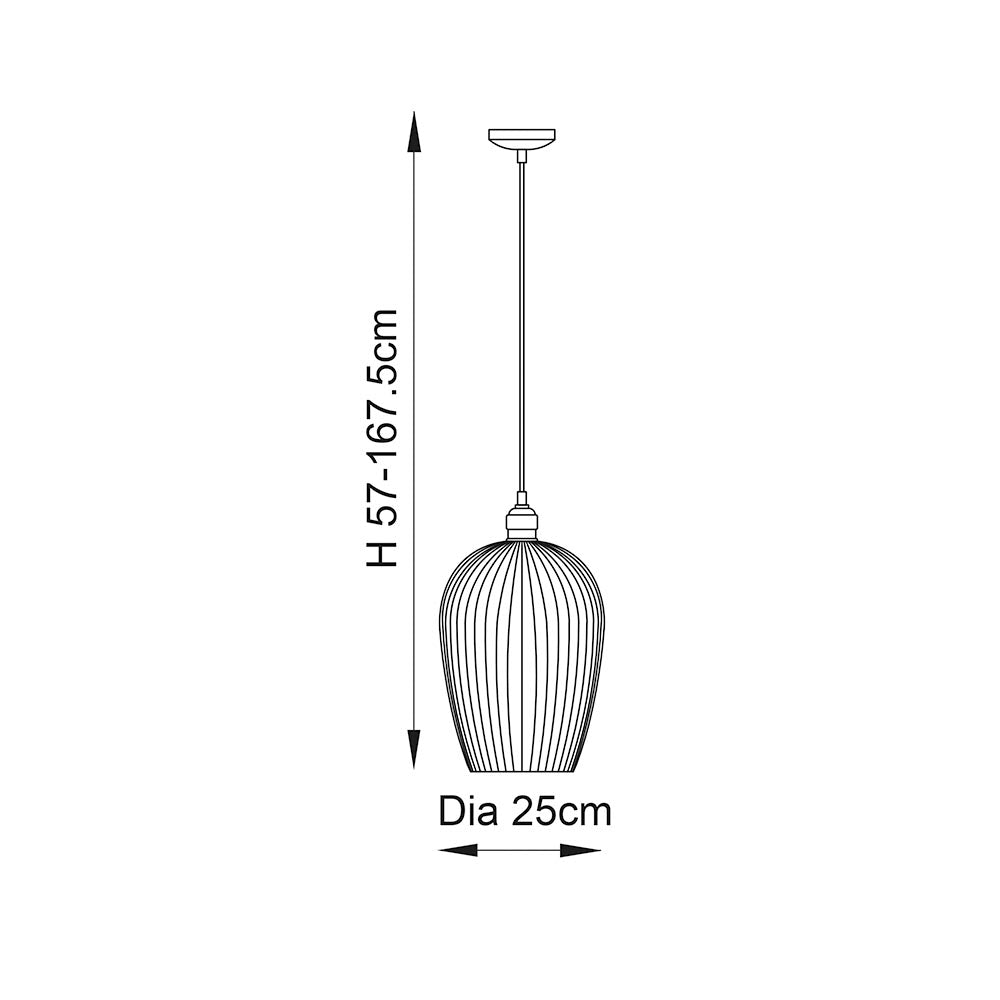 Utopia Finesse Large Single Pendant - Bright Nickel Plate & Clear Ribbed Glass
