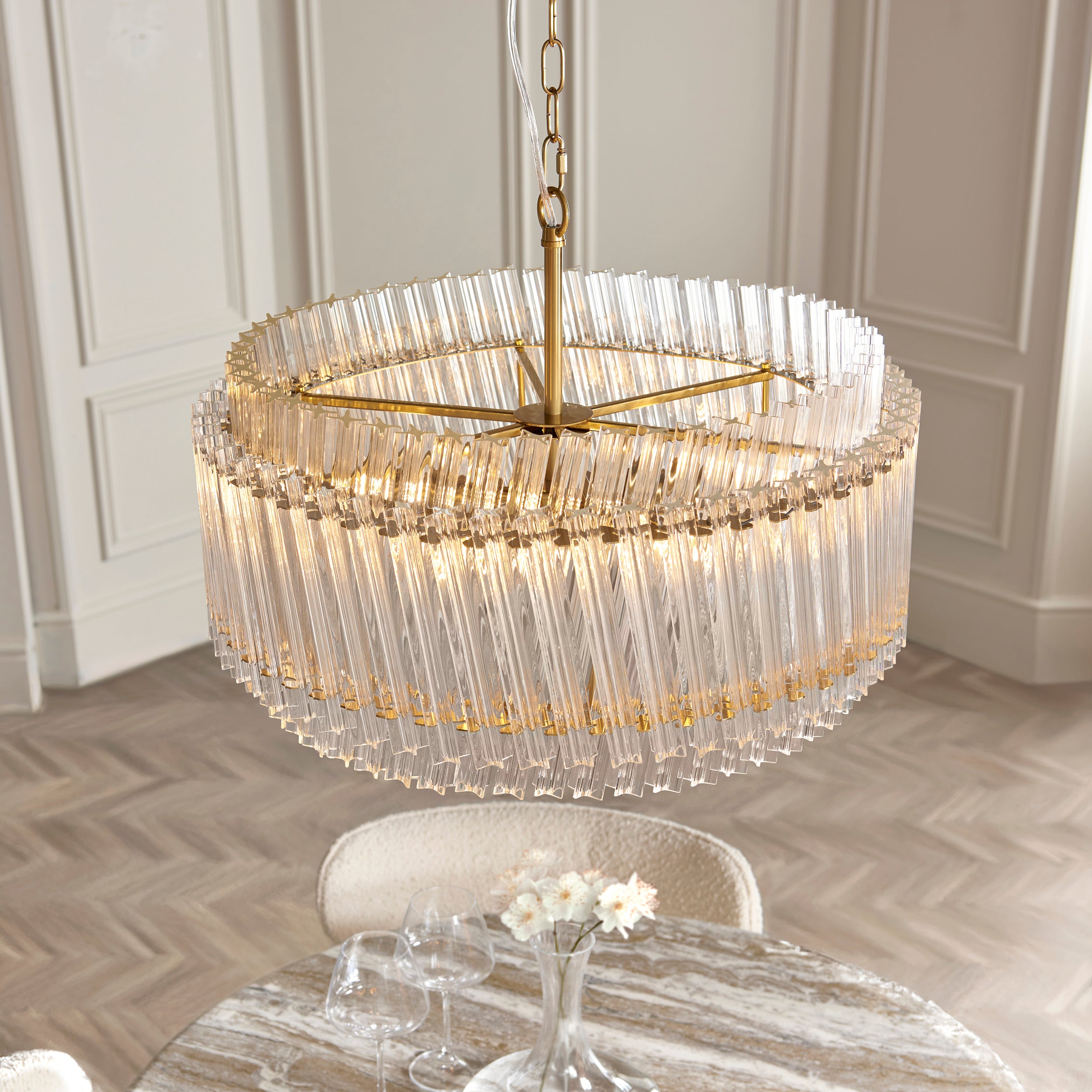 Utopia Lume 5 Light Ceiling Pendant - Brushed Aged Brass & Clear Glass