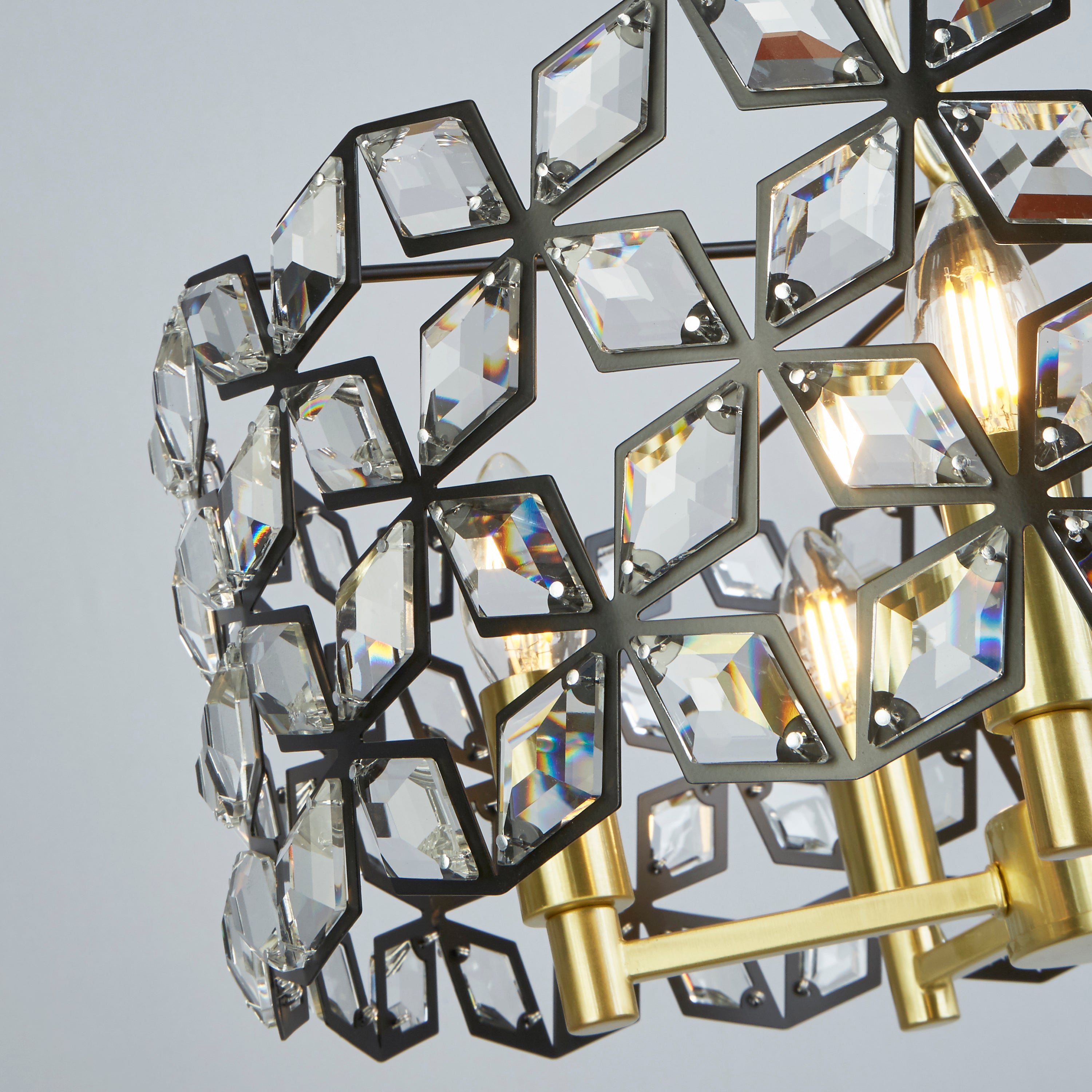 Searchlight Islington 5 Light Pendant - Black, Crystal & Brass