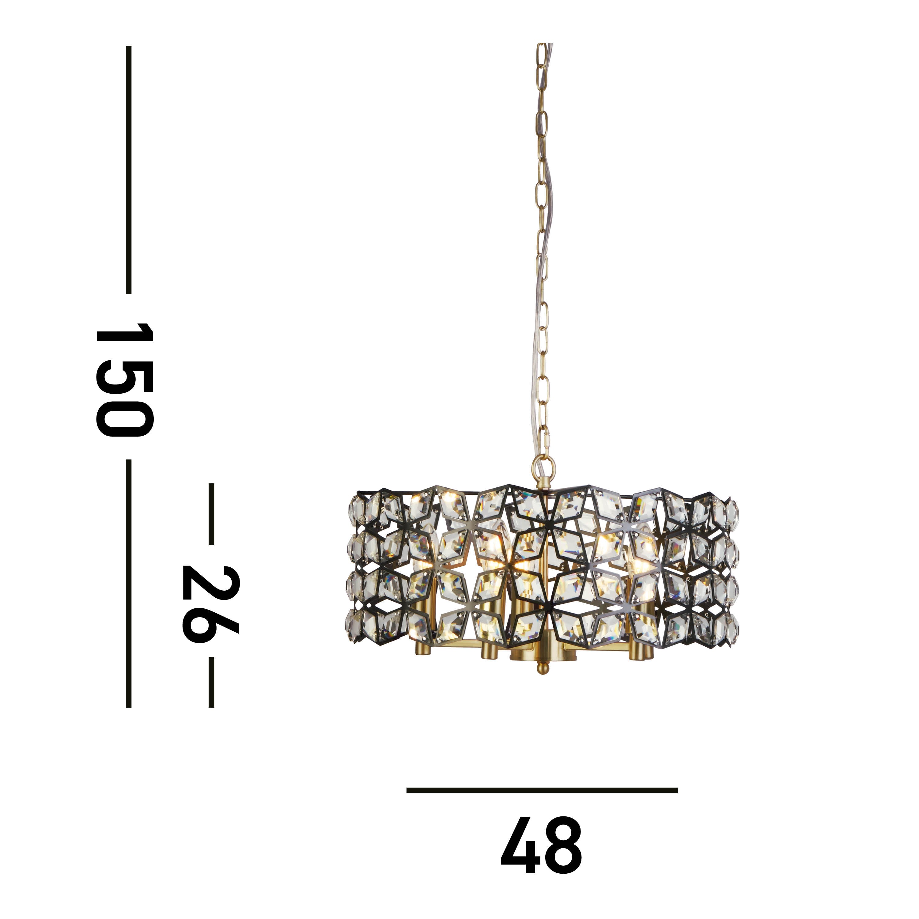 Searchlight Islington 5 Light Pendant - Black, Crystal & Brass
