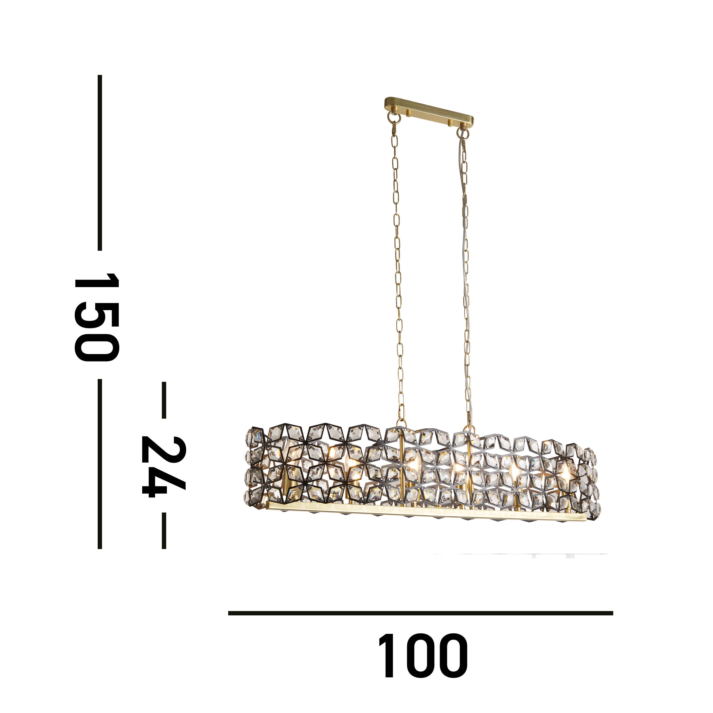 Searchlight Islington 6 Light Pendant - Black, Crystal & Brass