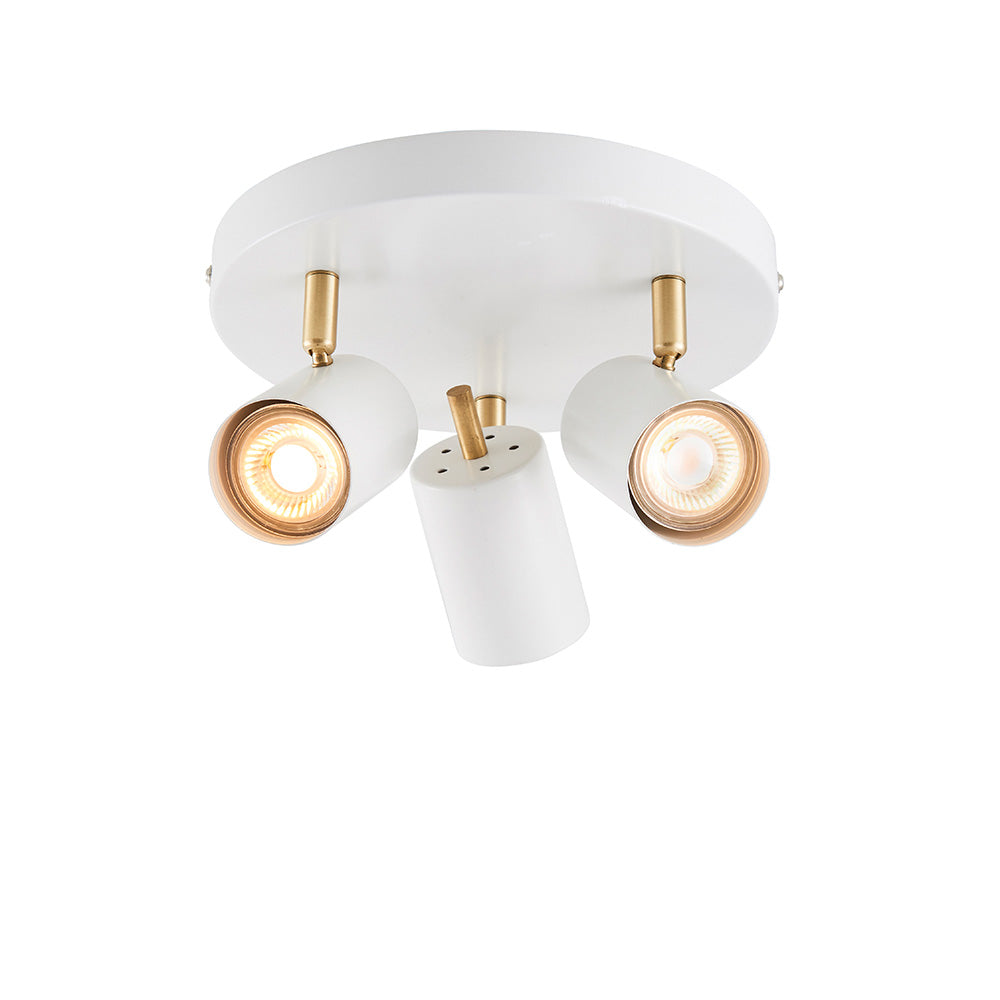 Endon Gull 3 Light Spot Light - Matt White Paint & Satin Brass Plate