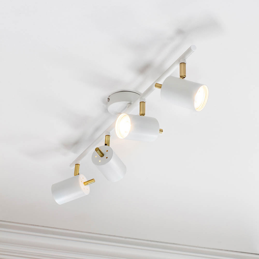 Endon Gull 4 Light Spot Light - Matt White Paint & Satin Brass Plate