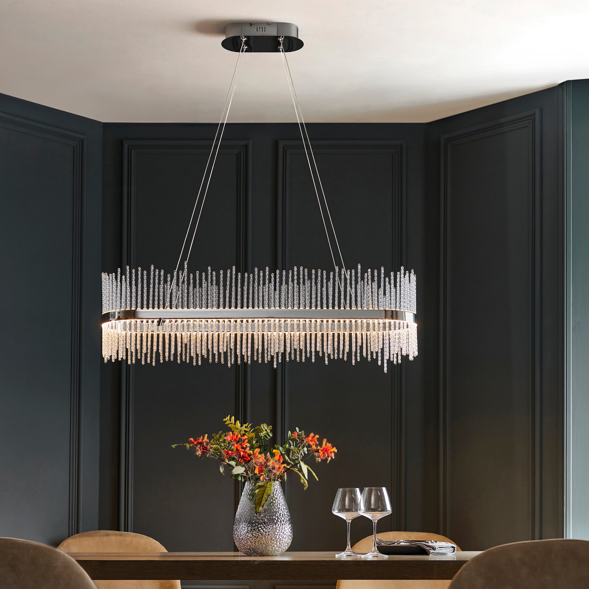 Utopia Twist Linear Pendant - Chrome Plate & Clear Glass