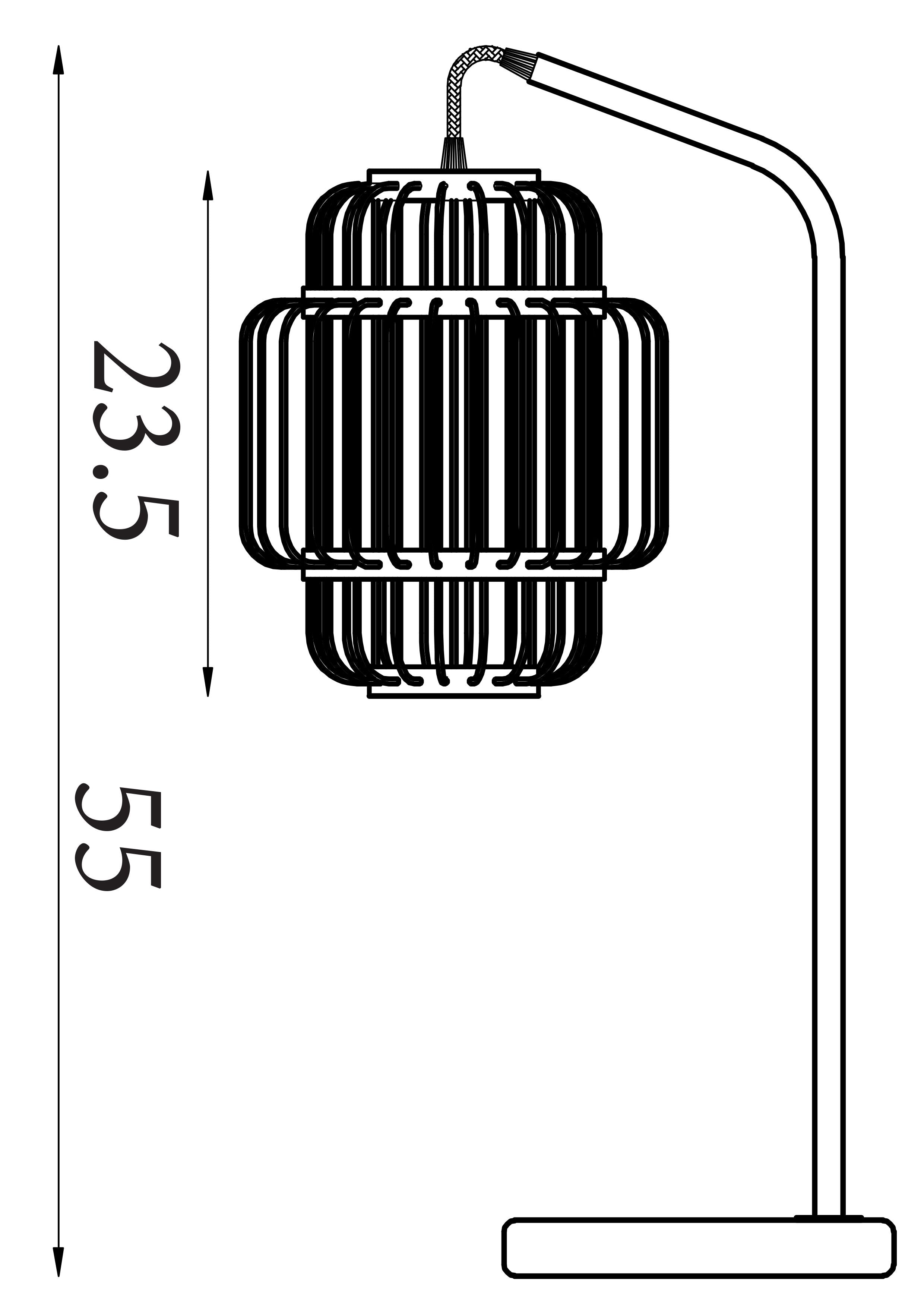 Technical drawing of the Java table lamp showing 55cm total height and 23.5cm shade height