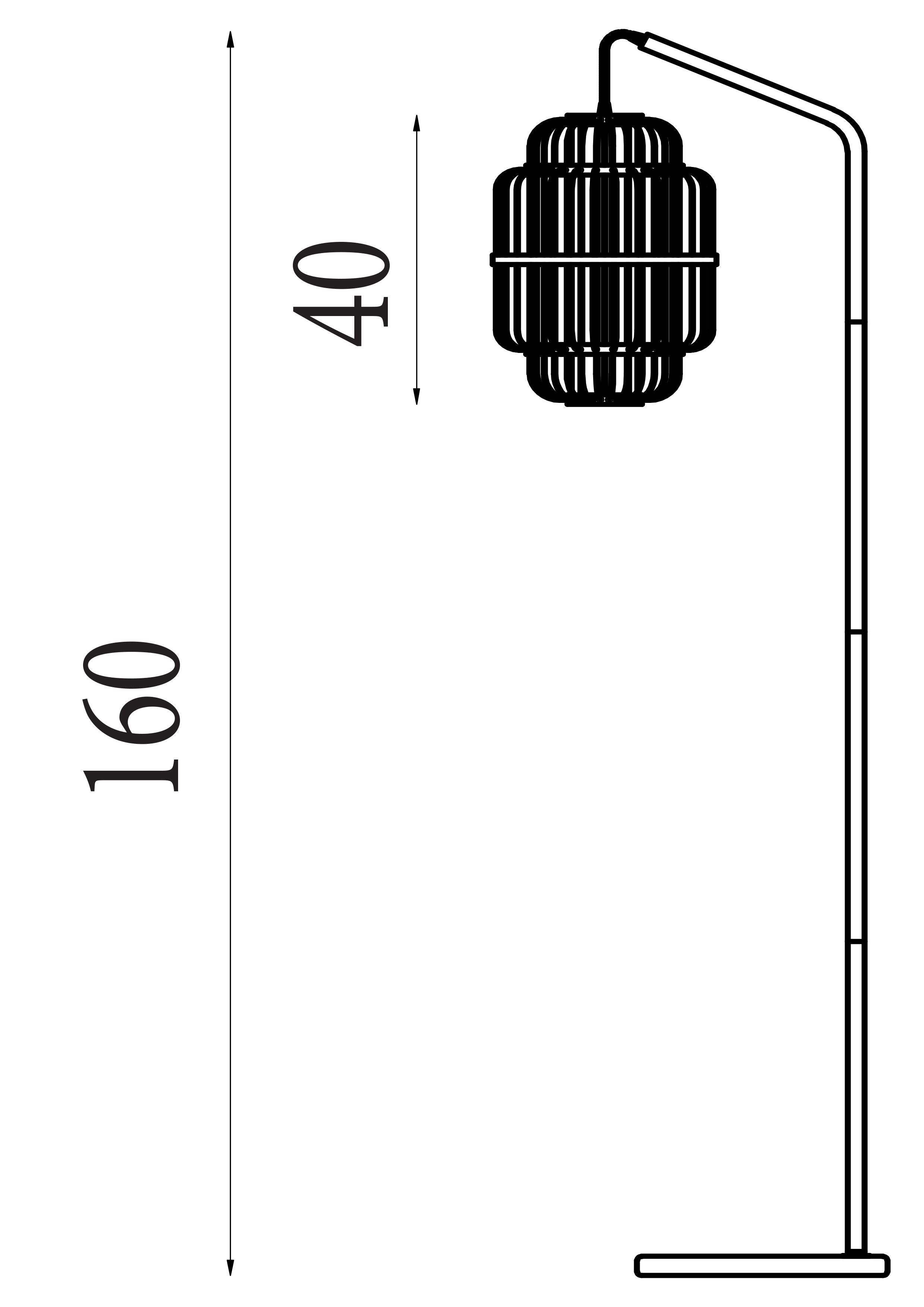 Technical drawing of the Java floor lamp showing 160cm total height and 40cm shade height