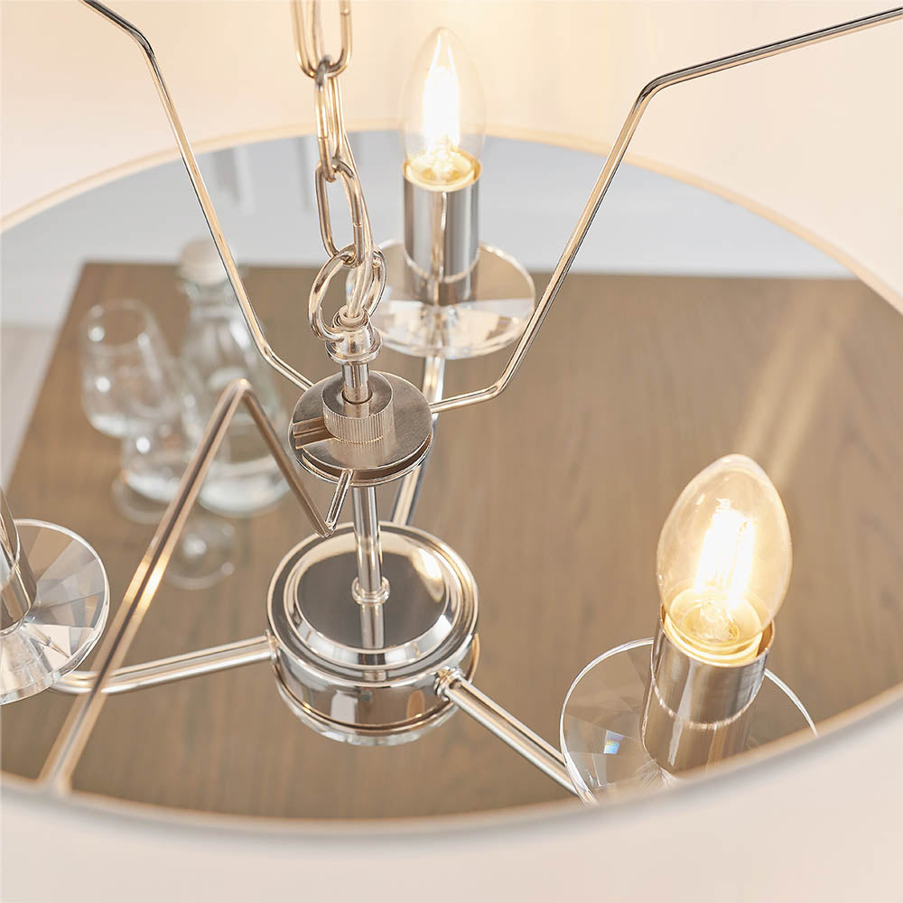 Endon Nixon 3 Light Pendant - Bright Nickel Plate & Vintage White Fabric