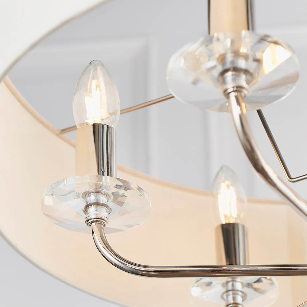 Endon Nixon 6 Light Pendant - Bright Nickel Plate & Vintage White Fabric