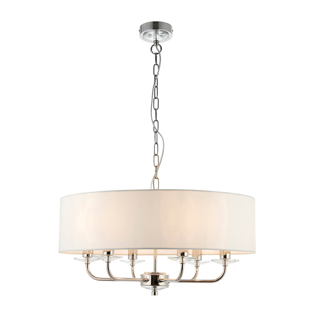 Endon Nixon 6 Light Pendant - Bright Nickel Plate & Vintage White Fabric