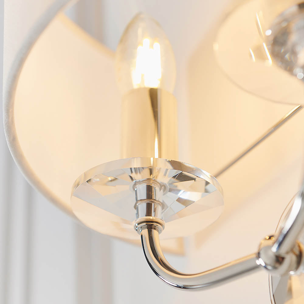 Endon Nixon 2 Light Wall Light - Bright Nickel Plate & Vintage White Fabric