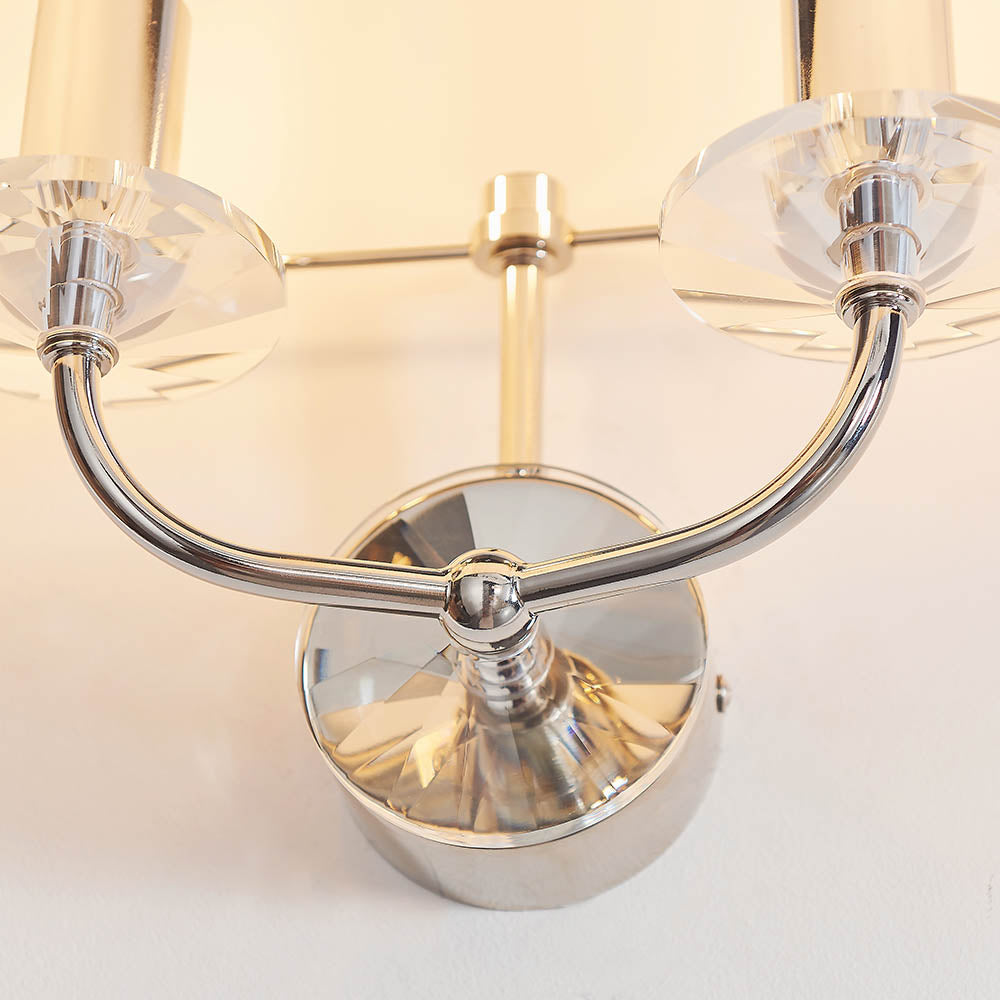 Endon Nixon 2 Light Wall Light - Bright Nickel Plate & Vintage White Fabric