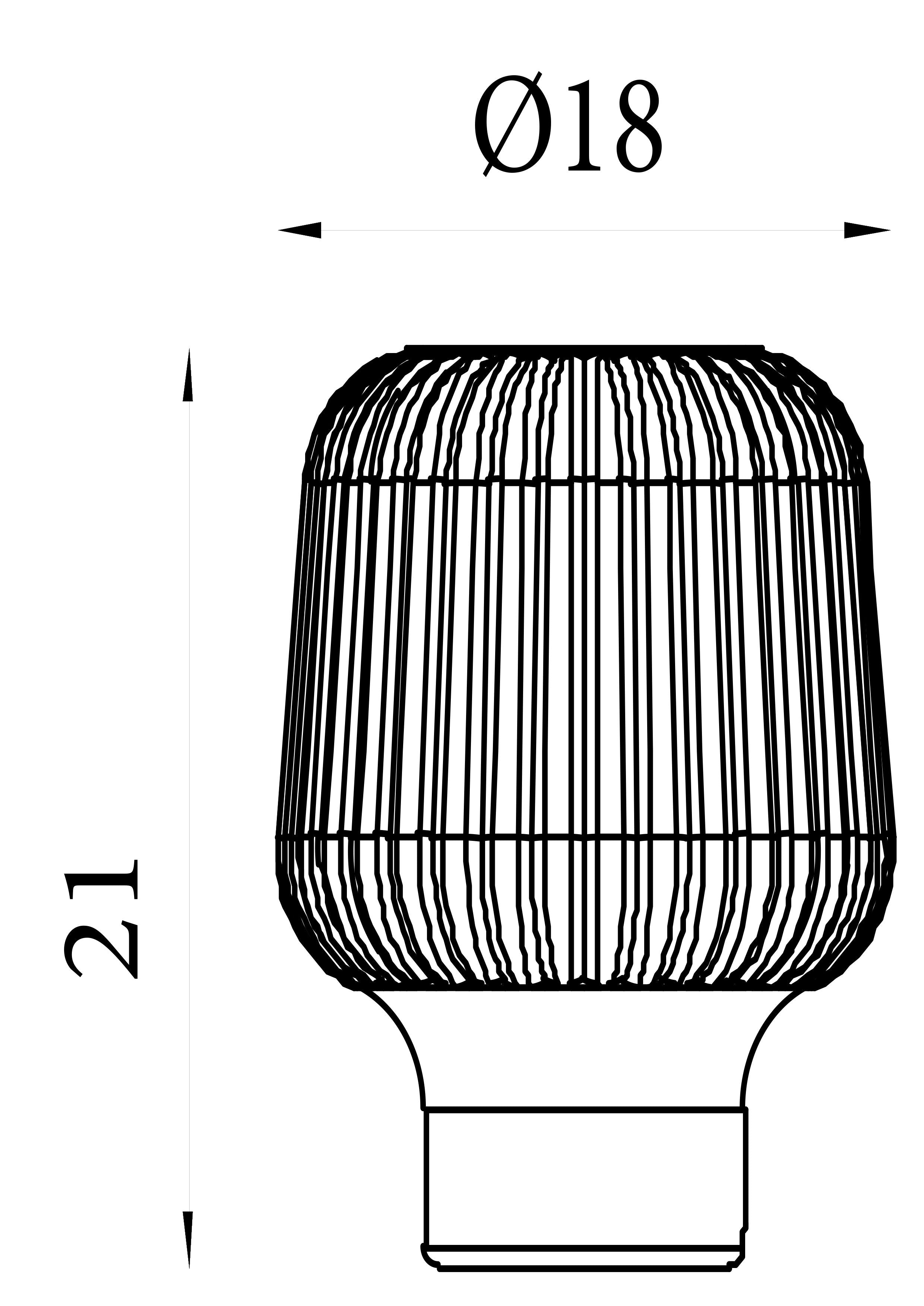 Technical dimension drawing of the Searchlight Aria table lamp showing a height of 21cm and an 18cm diameter