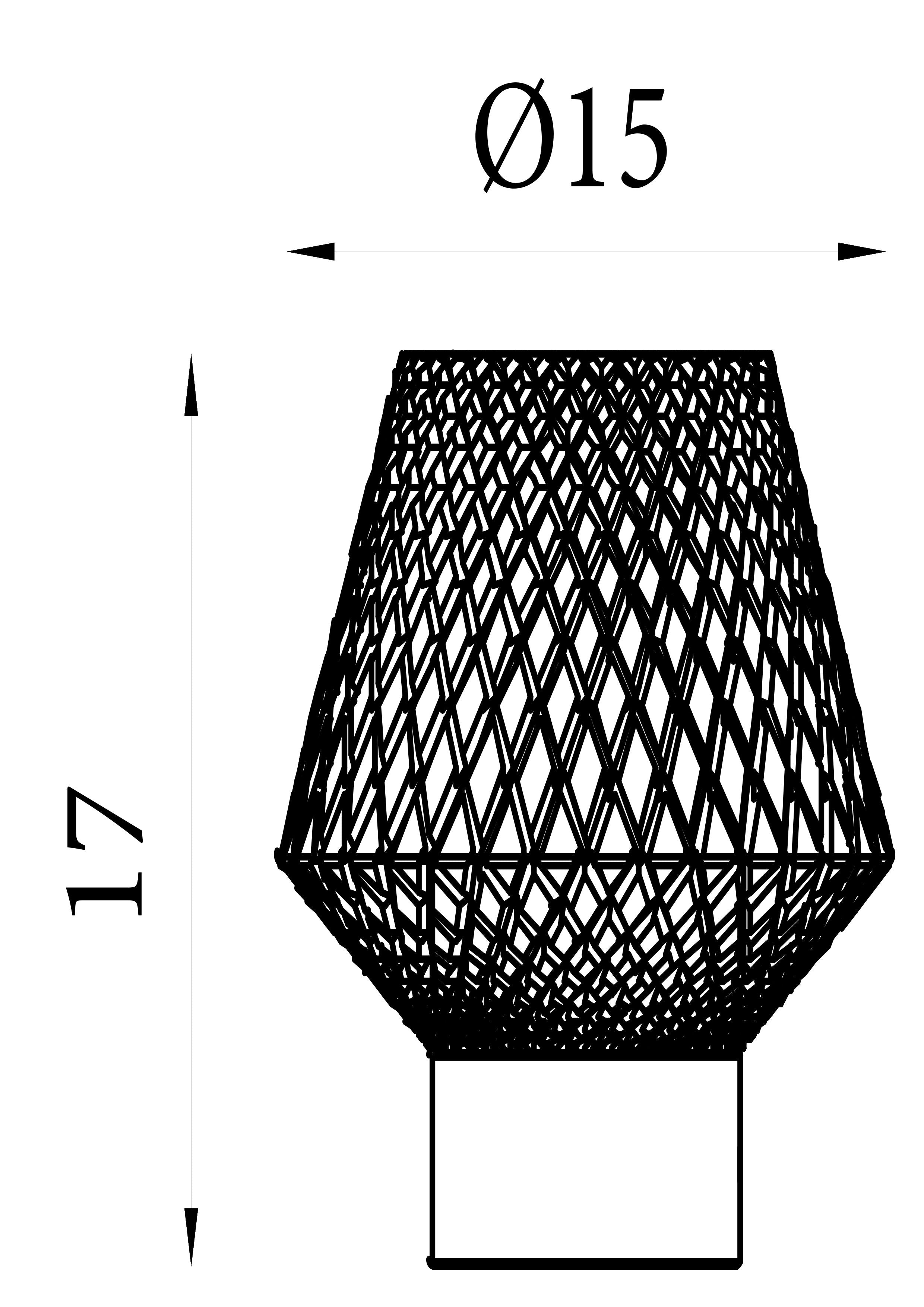 Technical dimension drawing of the Searchlight Avia table lamp showing a height of 17cm and a 15cm diameter