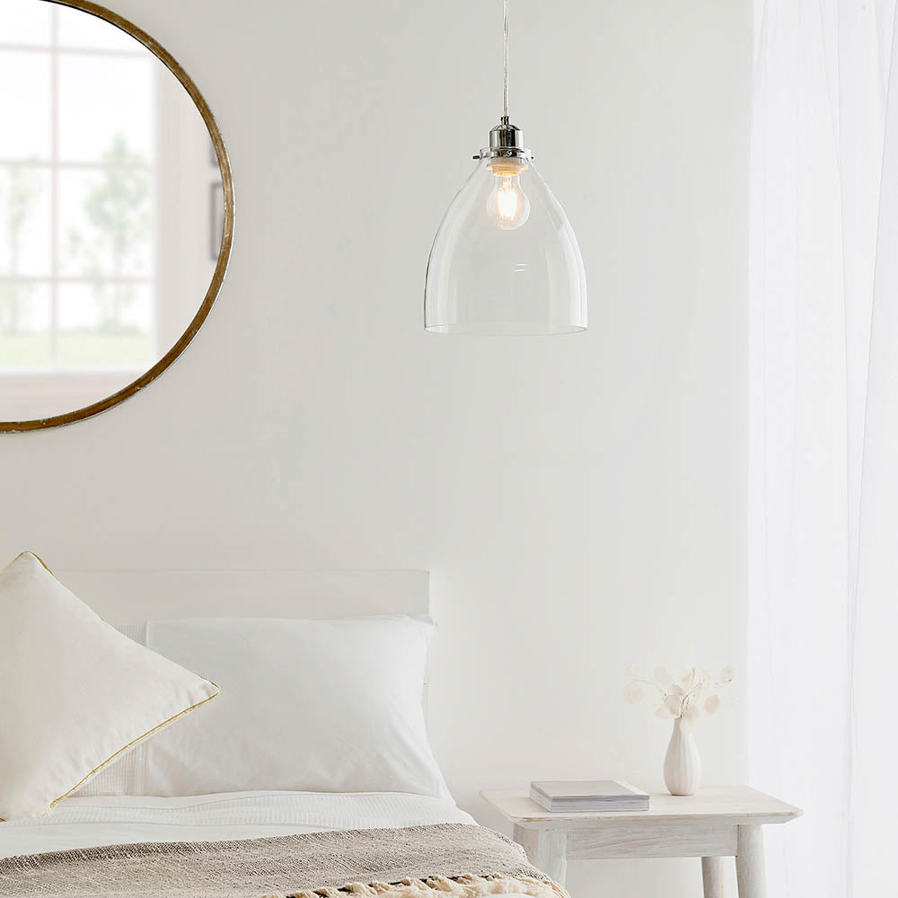Endon Elstow Single Light Pendant Shade - Clear Glass & Chrome Plate - Shade Only