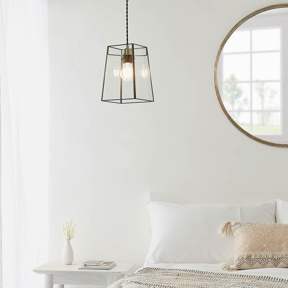 Endon Beaumont Single Light Pendant Shade - Clear Glass & Antique Brass Plate 15.5cm - Shade Only