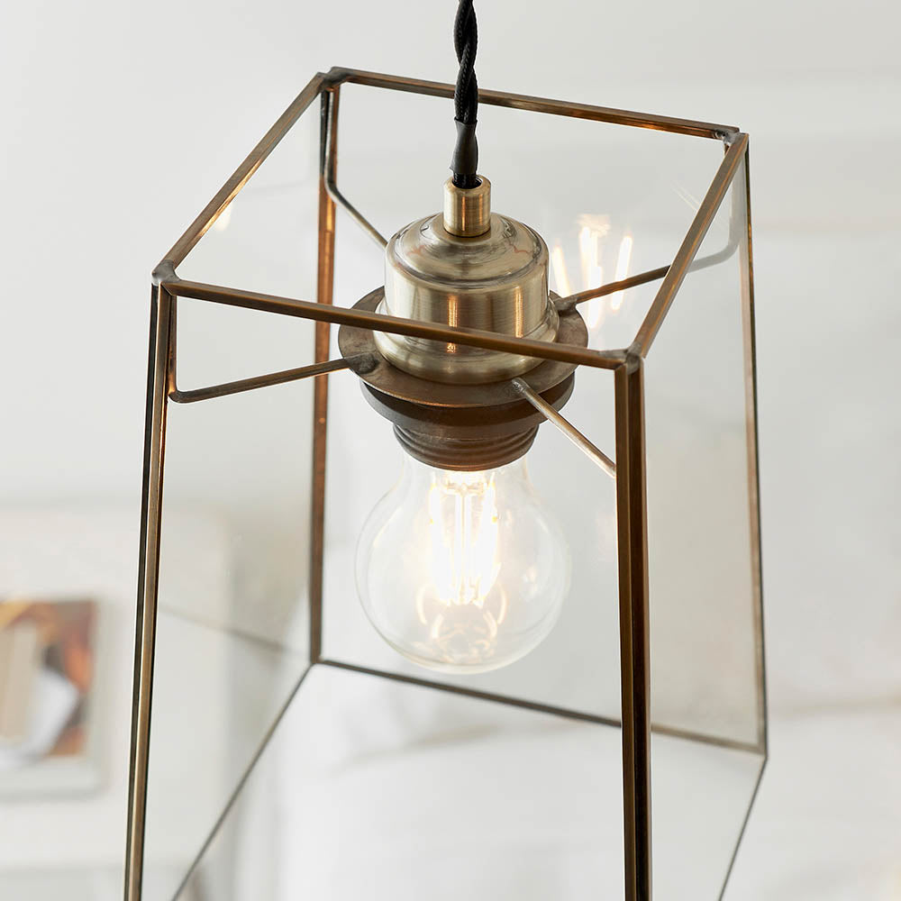 Endon Beaumont Single Light Pendant Shade - Clear Glass & Antique Brass Plate 15.5cm - Shade Only