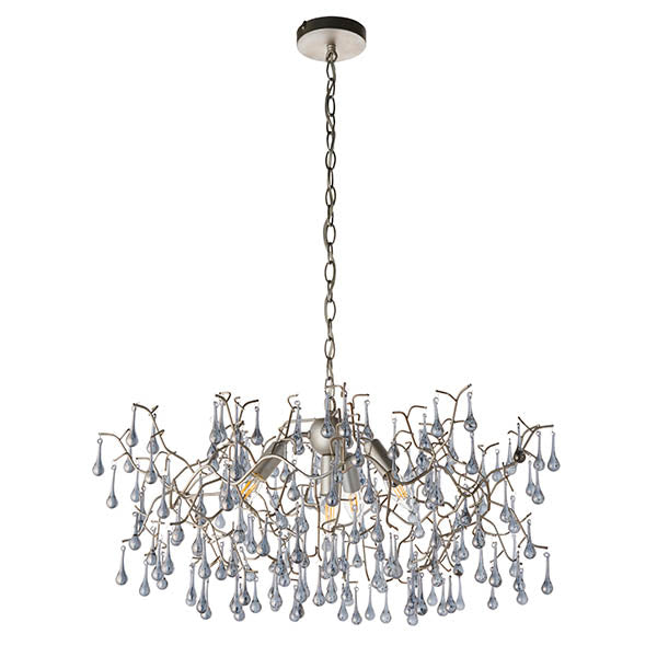Utopia Drip 4 Light Pendant Chandelier - Aged Silver With Smoked Grey Tinted Glass - 75cm Diameter
