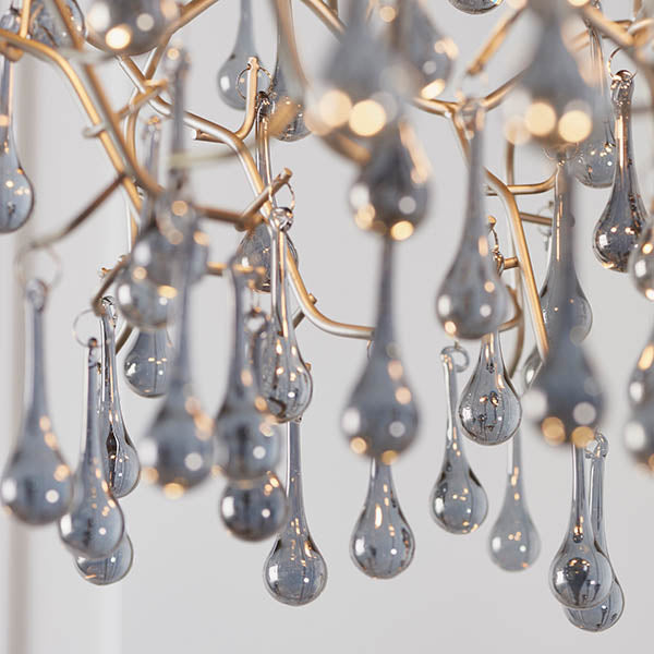 Utopia Drip 4 Light Pendant Chandelier - Aged Silver With Smoked Grey Tinted Glass - 75cm Diameter