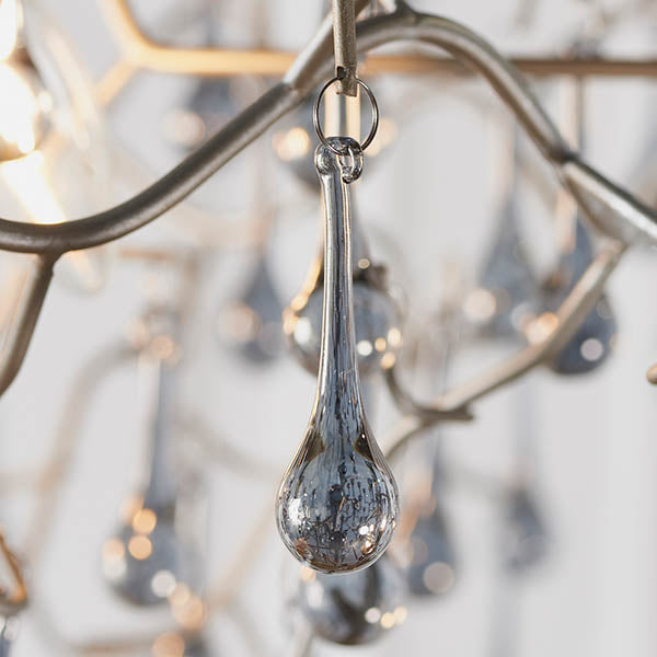 Utopia Drip 4 Light Pendant Chandelier - Aged Silver With Smoked Grey Tinted Glass - 75cm Diameter