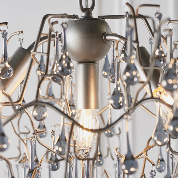 Utopia Drip 4 Light Pendant Chandelier - Aged Silver With Smoked Grey Tinted Glass - 75cm Diameter